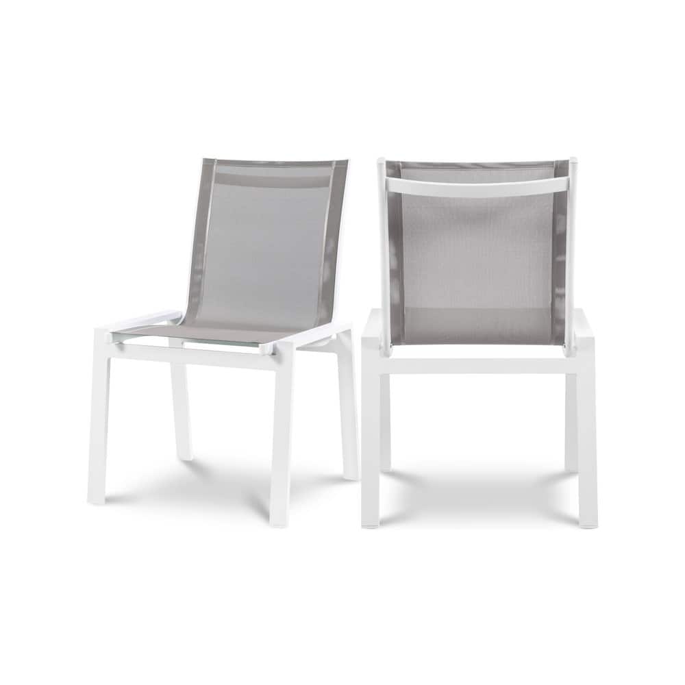 Meridian Furniture - Nizuc Outdoor Patio Dining Chair, Set of 2 - Grey Mesh Water Resistant Fabric