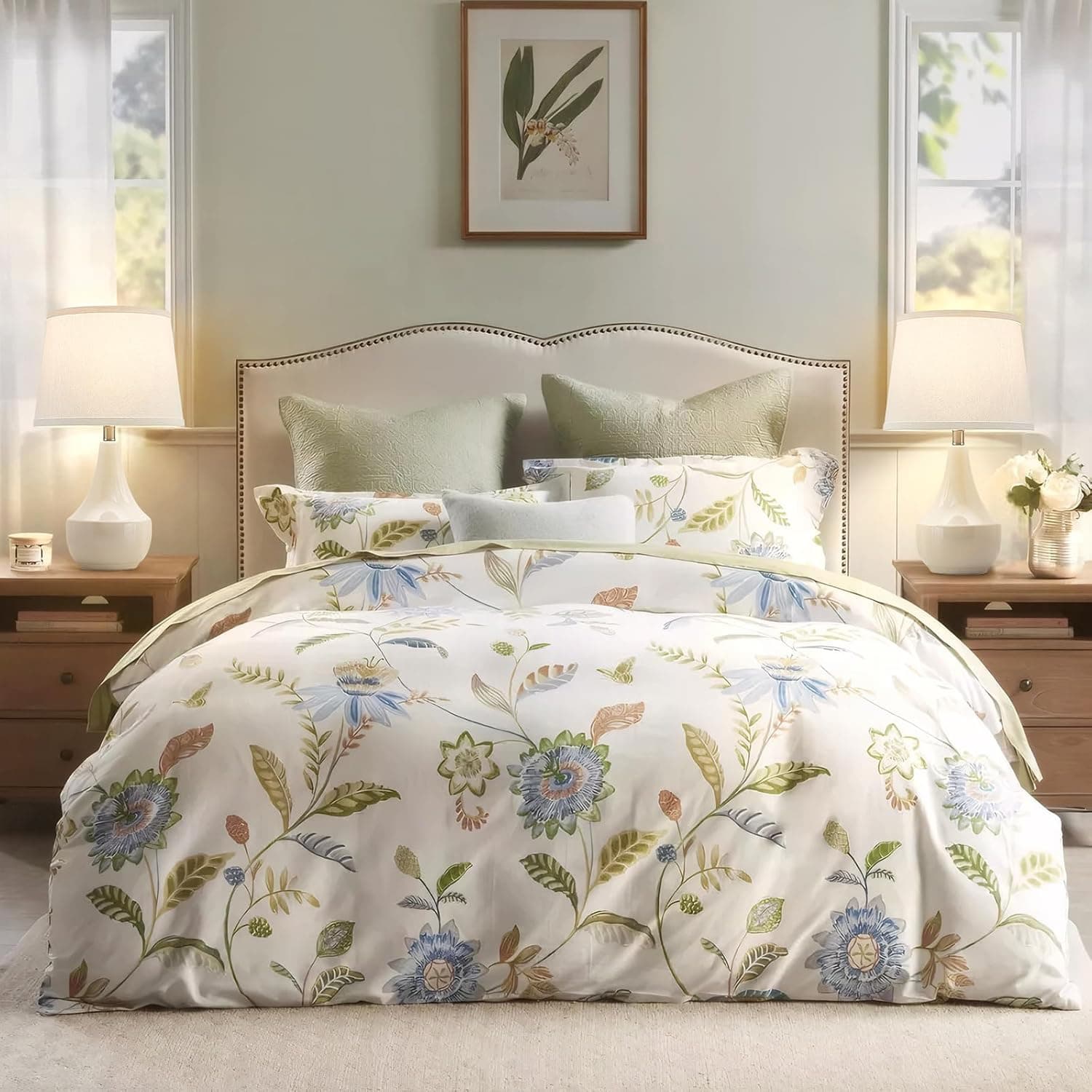 Alt View 4. FINEAK - Set of 2 18.63” Ceramic Table Lamps - Modern Nightstand Lamps with Rocker Switch & LED Bulbs - Cream；White.