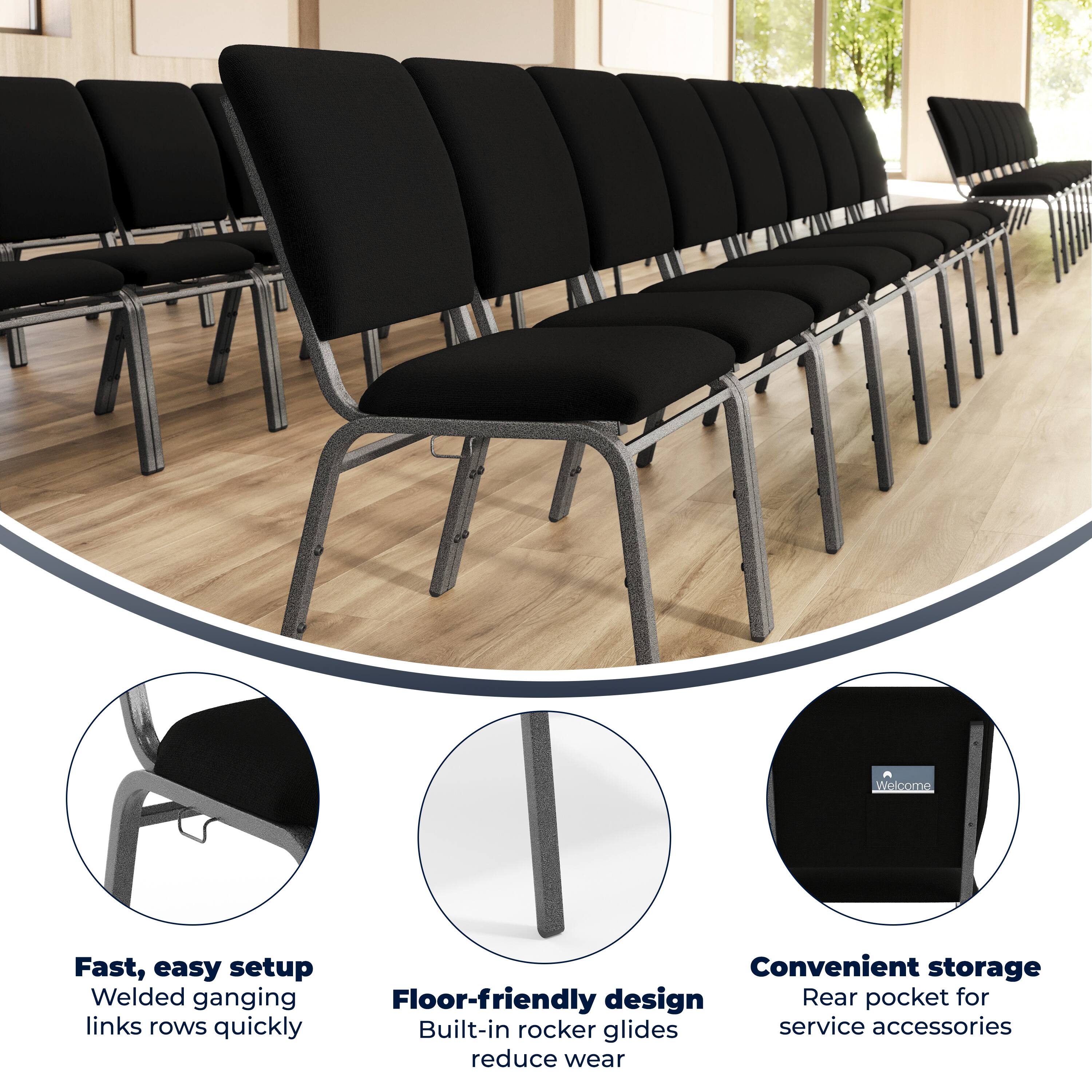 Welcome

Fast, easy setup  
Welded ganging links rows quickly

Convenient storage  
Rear pocket for service accessories

Floor-friendly design  
Built-in rocker glides reduce wear