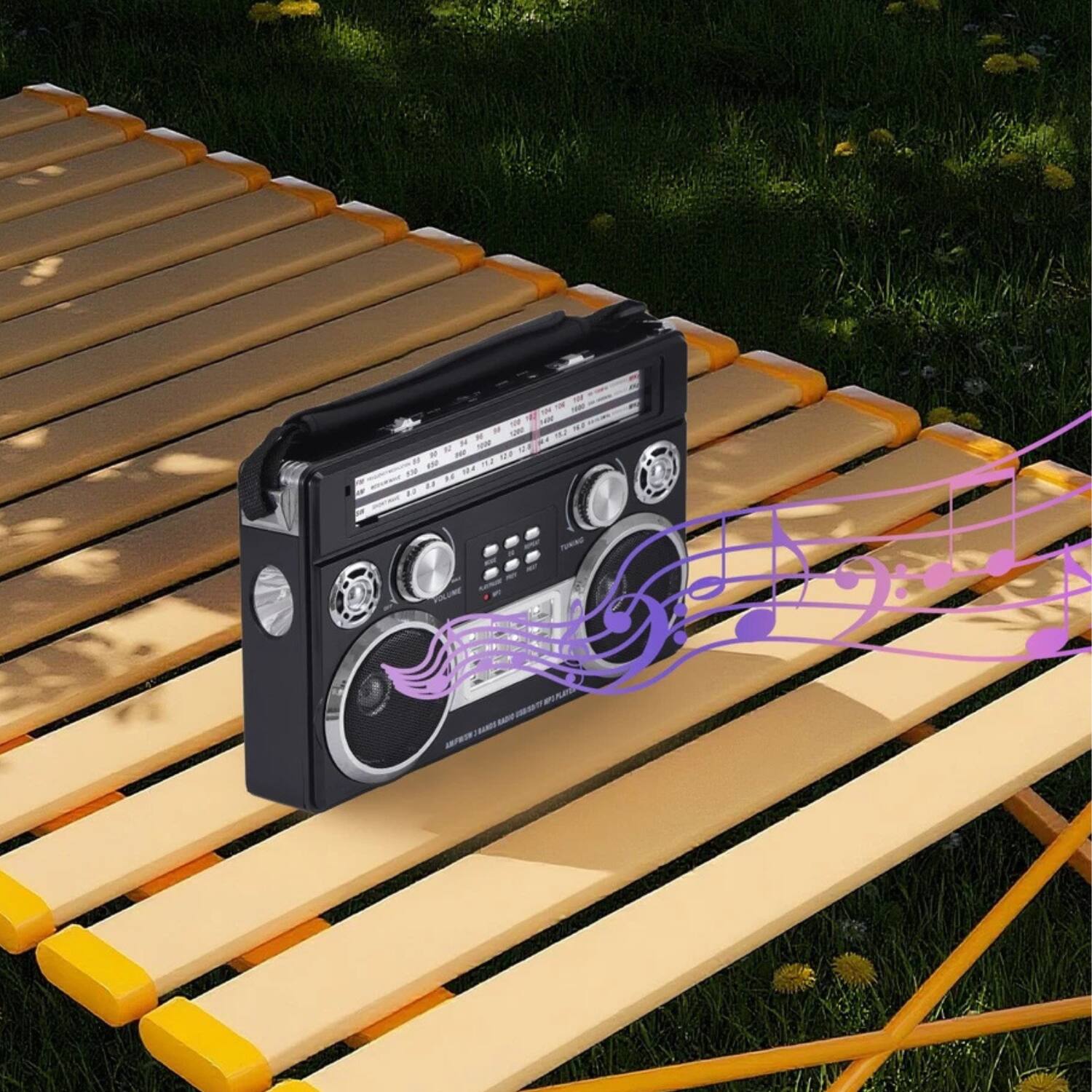 Left. Stock Preferred - RetroBox Portable Bluetooth Speaker with AM/FM/SW Flashlight & Disco Lights Black.