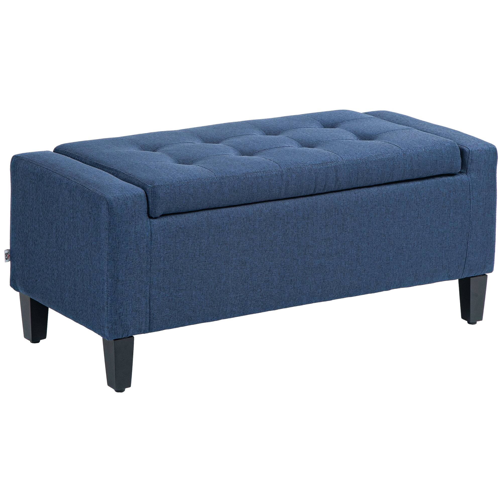 Homcom - Storage Ottoman, Linen Upholstered Storage Bench with Lift Top and Button Tufted for Living Room - Blue