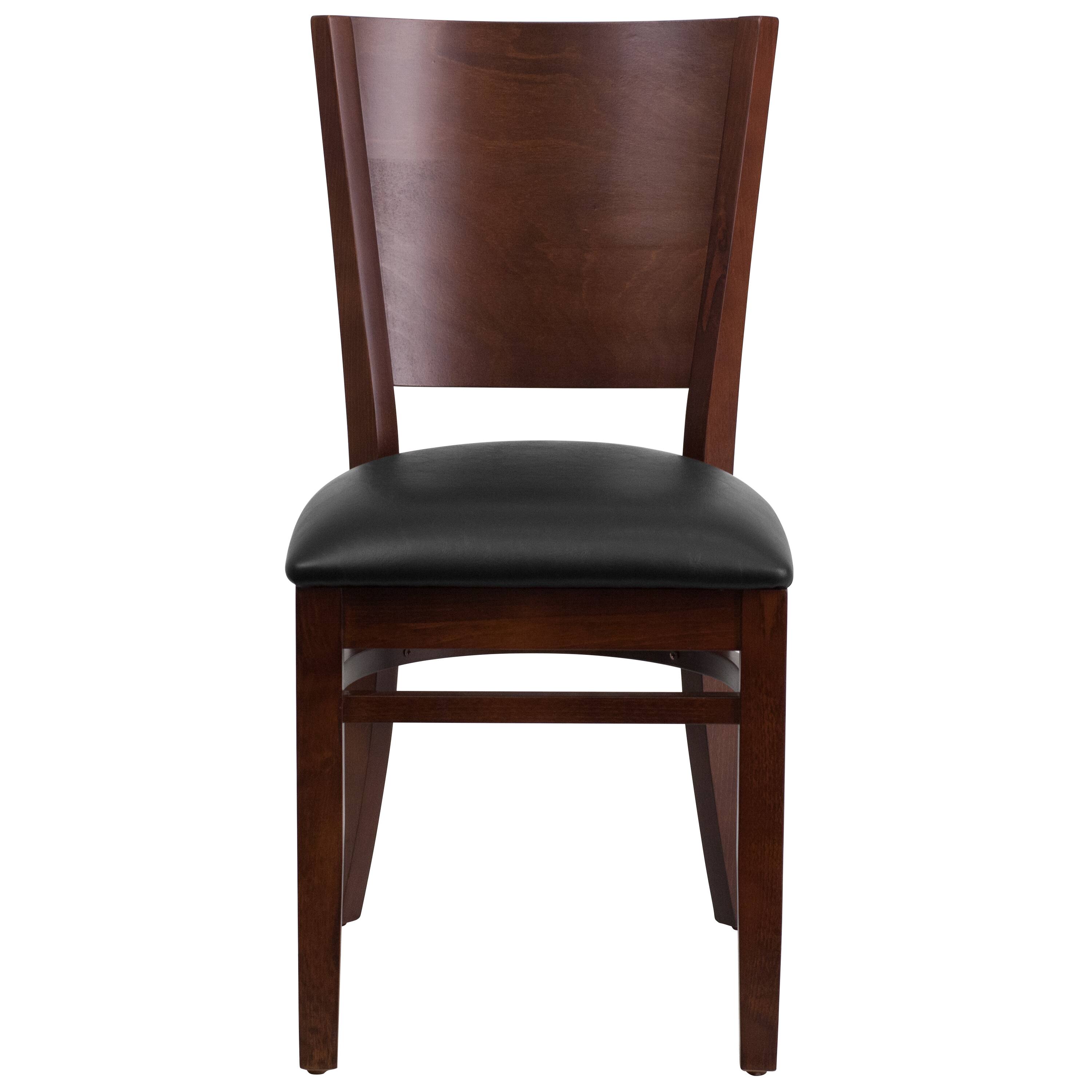 Alt View 7. Emma + Oliver - Solid Back Wooden Restaurant Dining Chair - Black Vinyl Seat/Walnut Wood Frame.