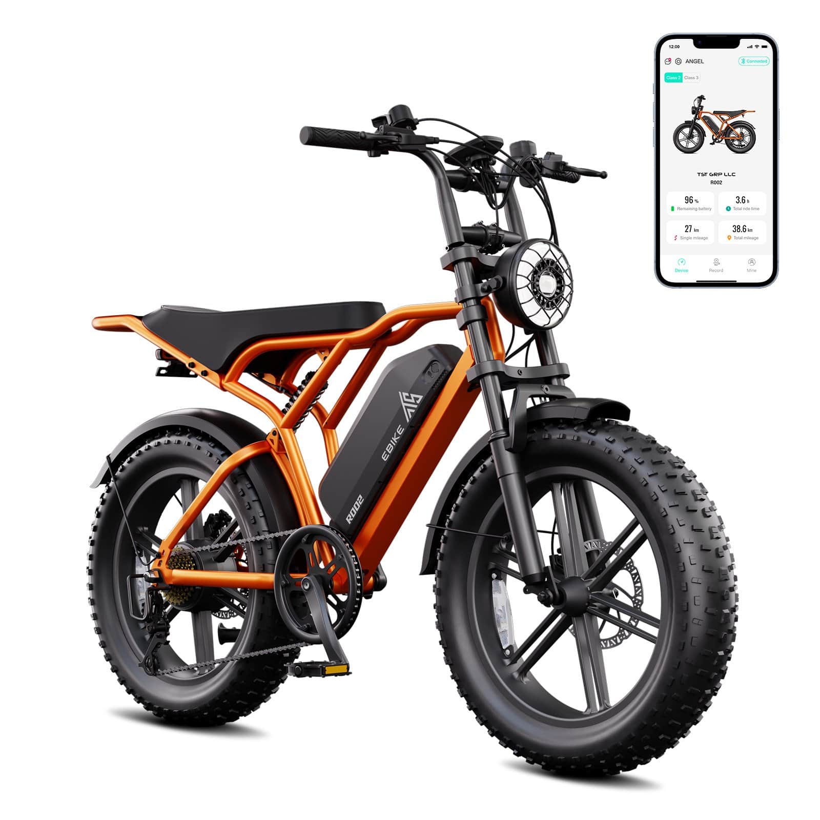 TST GRP - 20" Peak 1500W Full Suspension Moped-style Electric Bike, 48V/15Ah - Orange