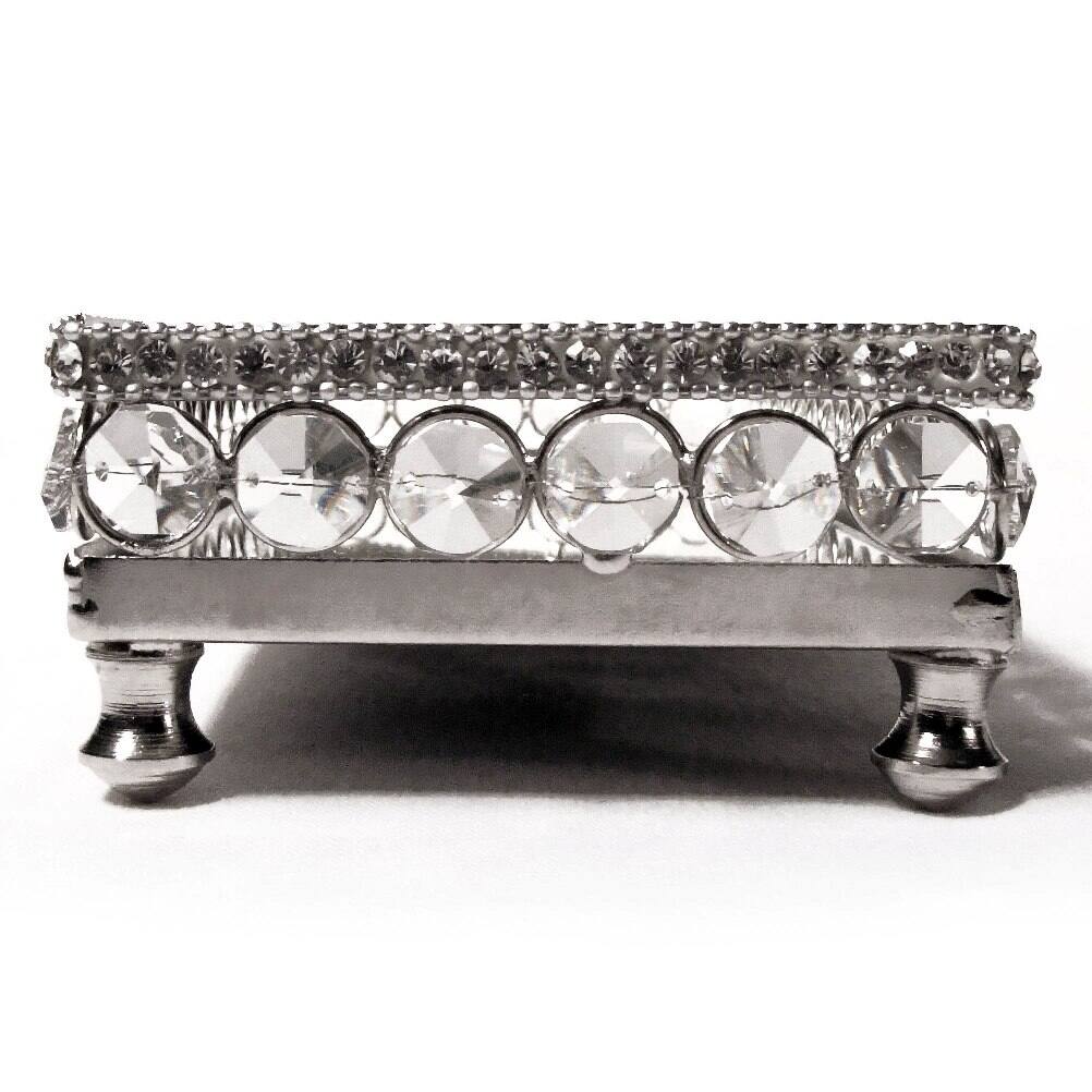 Angle. Jiallo - Elegance Sparkle Vanity Mirror Tray with Beaded Crystals 10.875x4.25" - Silver, Multi Color.