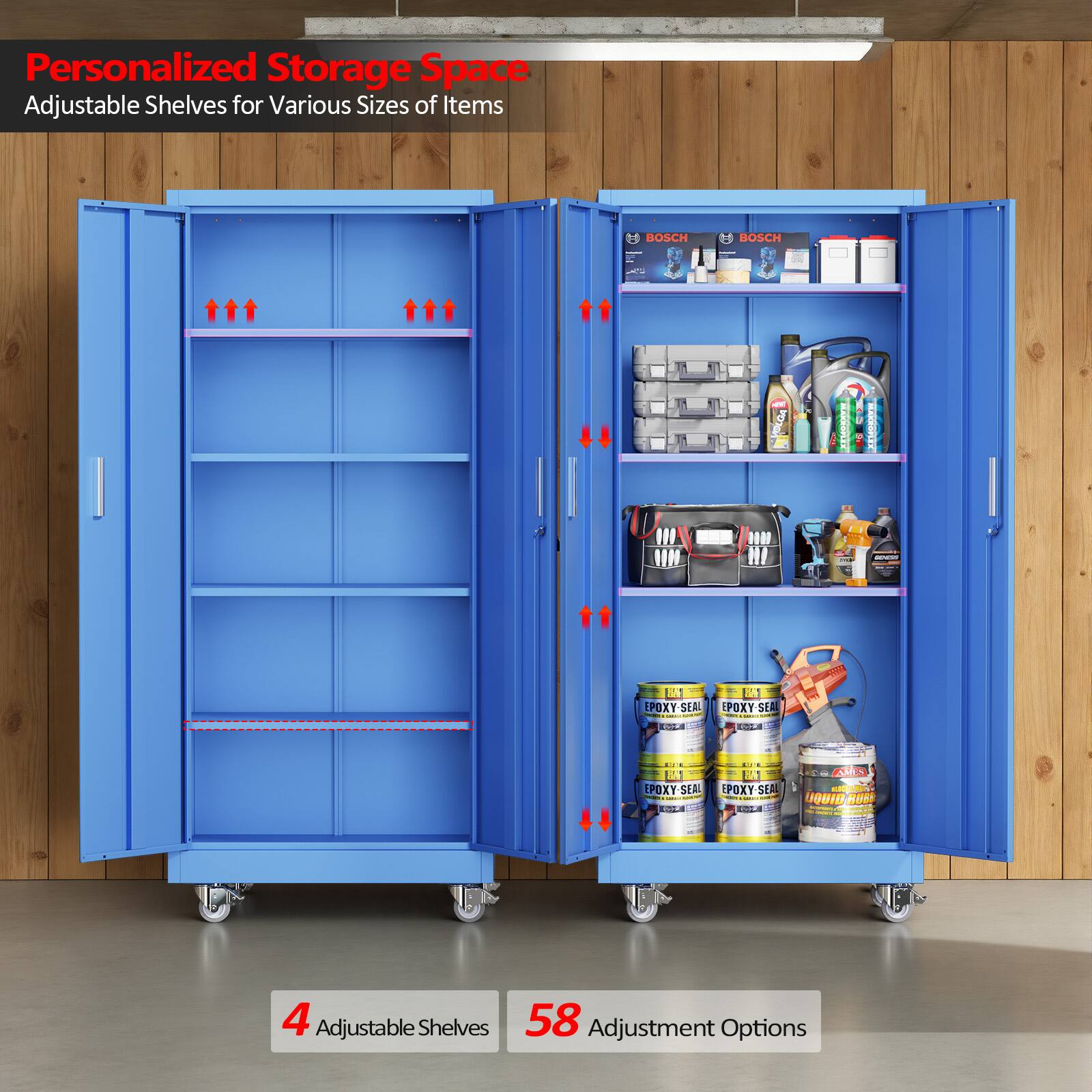 Personalized Storage Space  
Adjustable Shelves for Various Sizes of Items  

4 Adjustable Shelves  
58 Adjustment Options