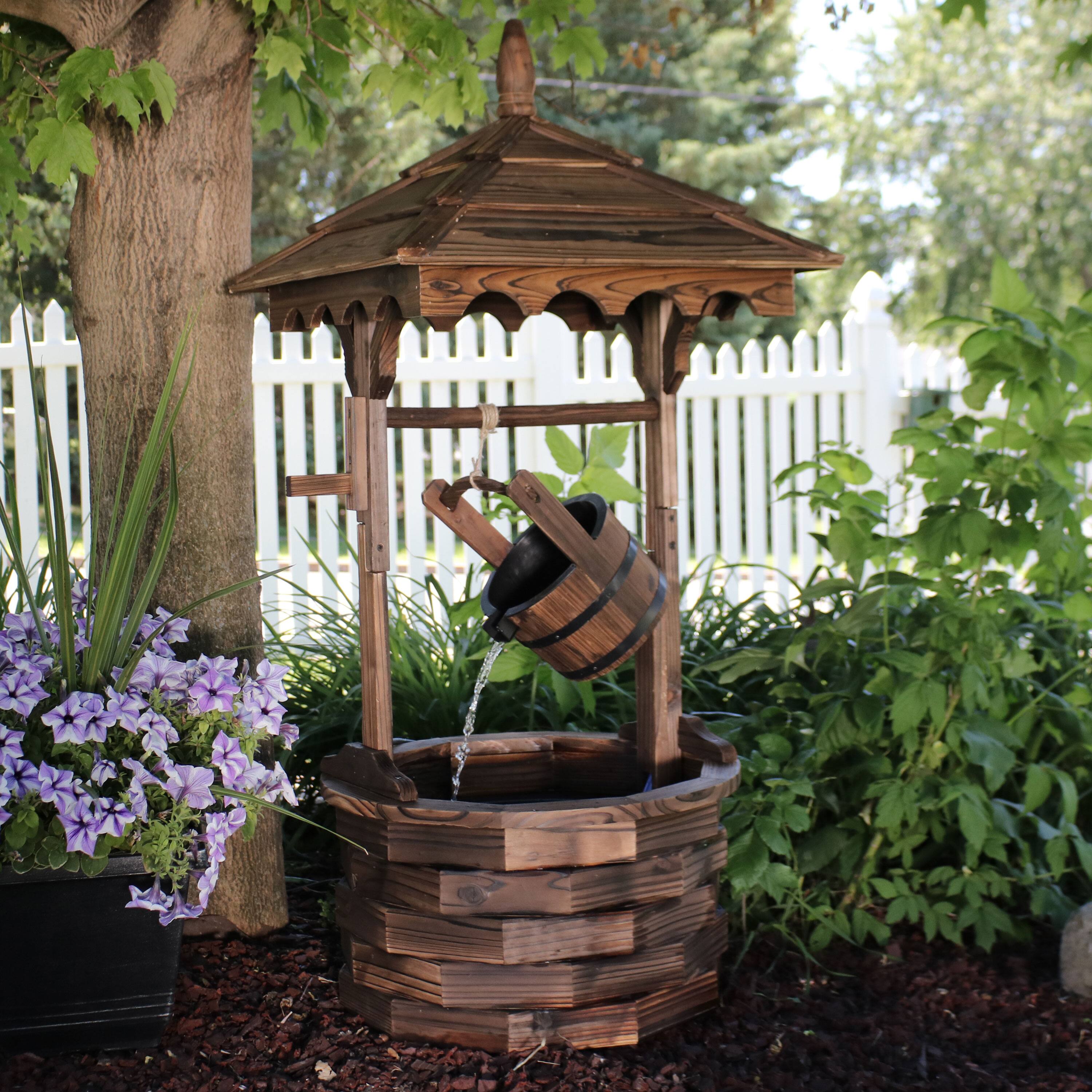 Alt View 3. Sunnydaze - Old-Fashioned Wood Wishing Well Water Fountain with Liner - 48 in - Brown.