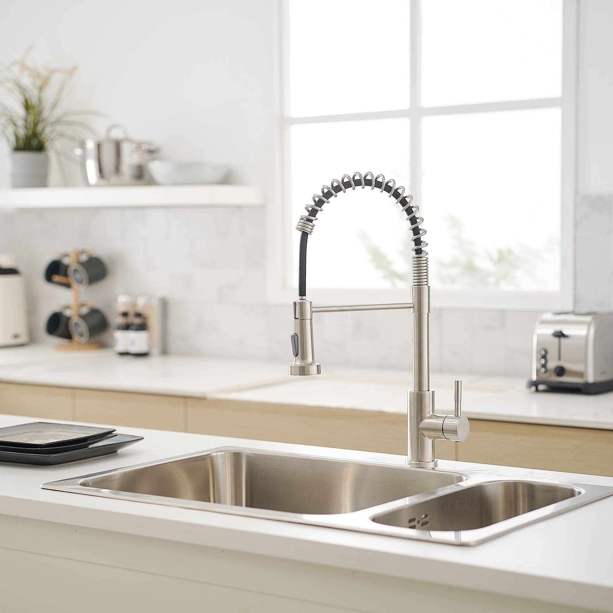 Alt View 7. Boyel Living - Brushed Nickel Single Handle Pull Down Sprayer Kitchen Faucet Stainless Steel with Water Supply Hoses - Brushed Nickel.