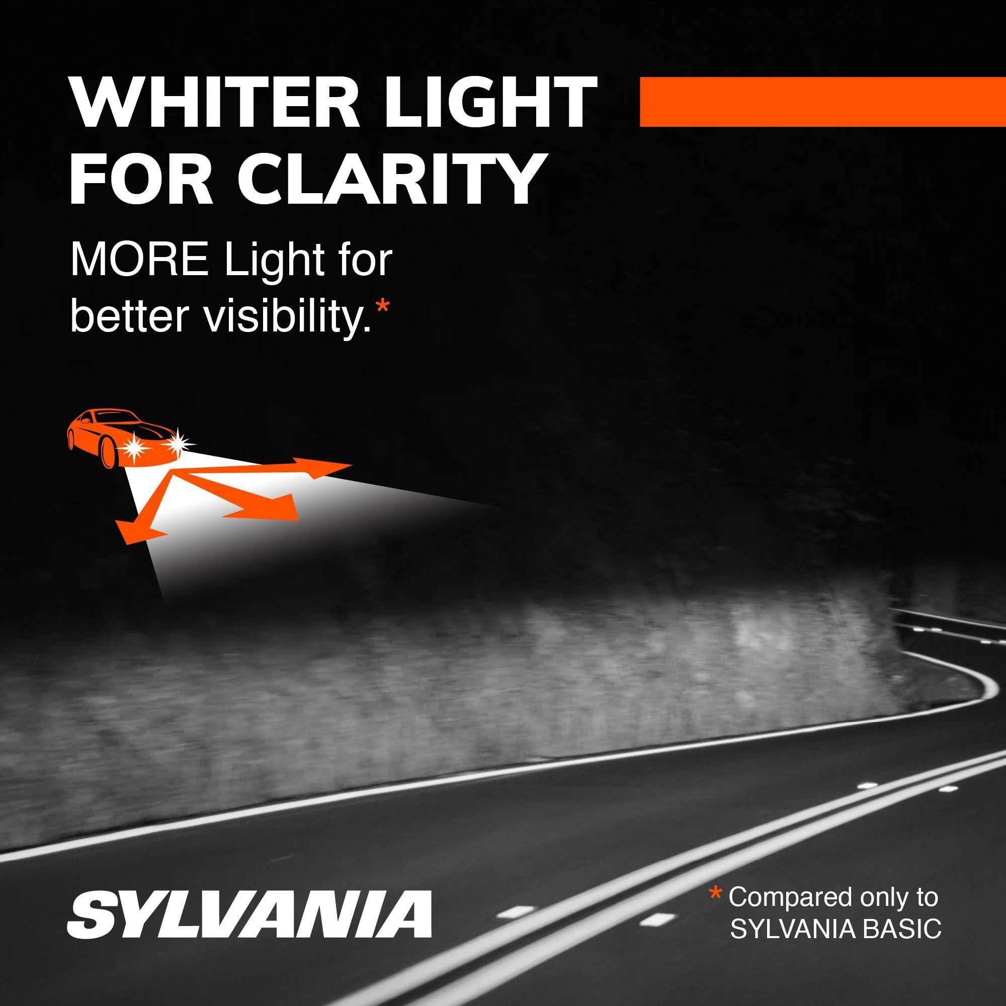 WHITER LIGHT FOR CLARITY  
MORE Light for better visibility. *  

SYLVANIA  

*Compared only to SYLVANIA BASIC
