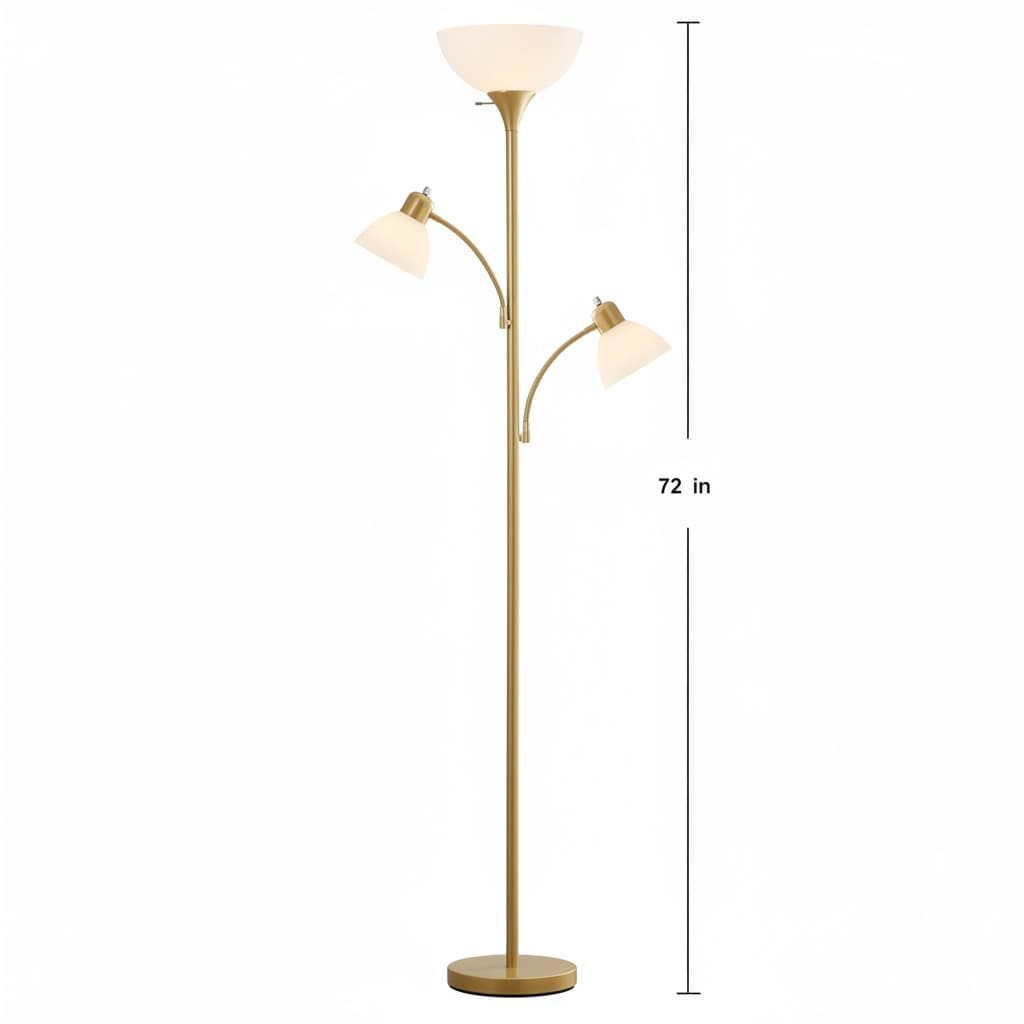 Alt View 1. FINEAK - 72" Modern Torchiere Floor Lamp - Gold&White Tall Standing Lamp with 8W Adjustable Reading Lights with Included Bulbs - Gold.