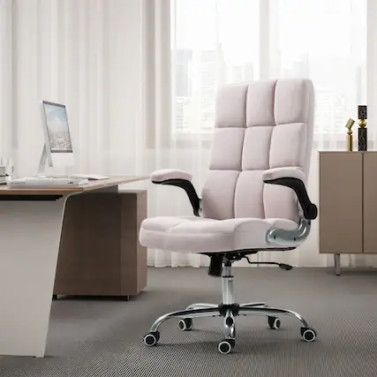 Front. U-HOMY - Velvet Executive Office Chair: Ergonomic Desk Chair with Adjustable Height & 360° Rotation - Pink 1.