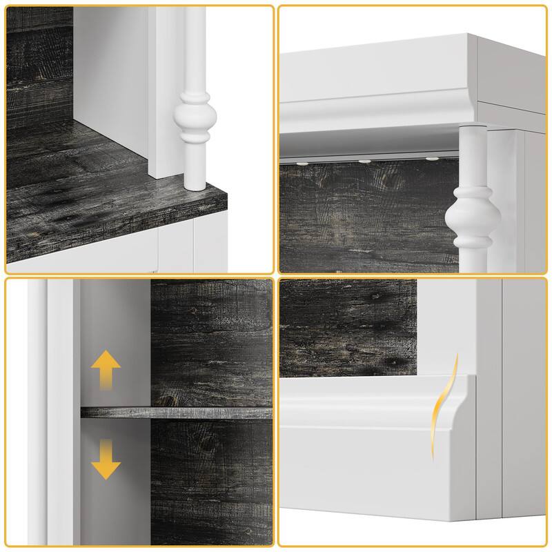 Back. GARVEE - 5-Tier Bookcase with Cabinet,Adjustable Shelves & Lights, Roman Column Style Tall Storage Shelf for Home Office - White.