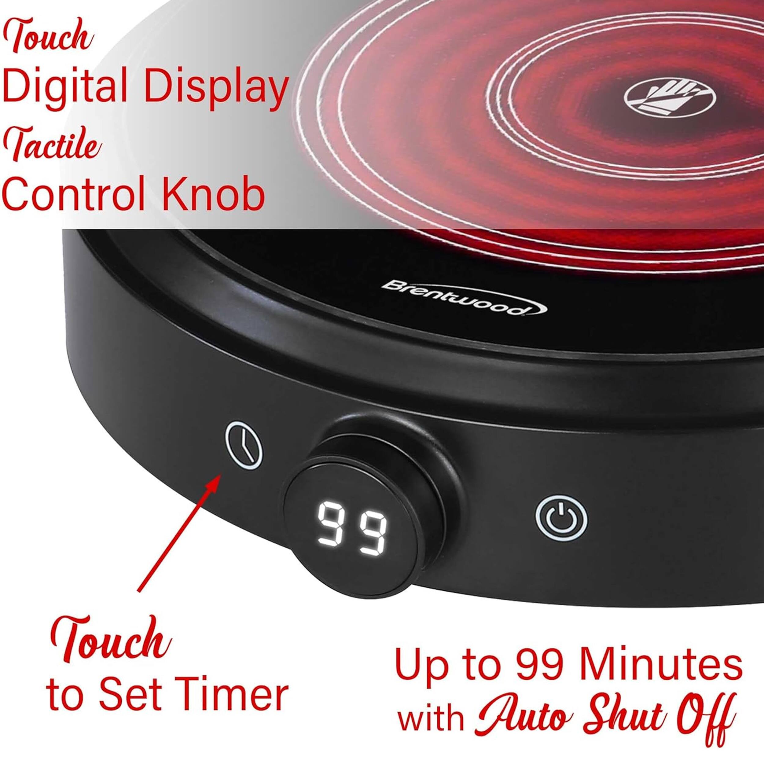 Touch Digital Display Tactile Control Knob Brentwood 99 Touch to Set Timer with Auto Shut Off Up to 99 Minutes