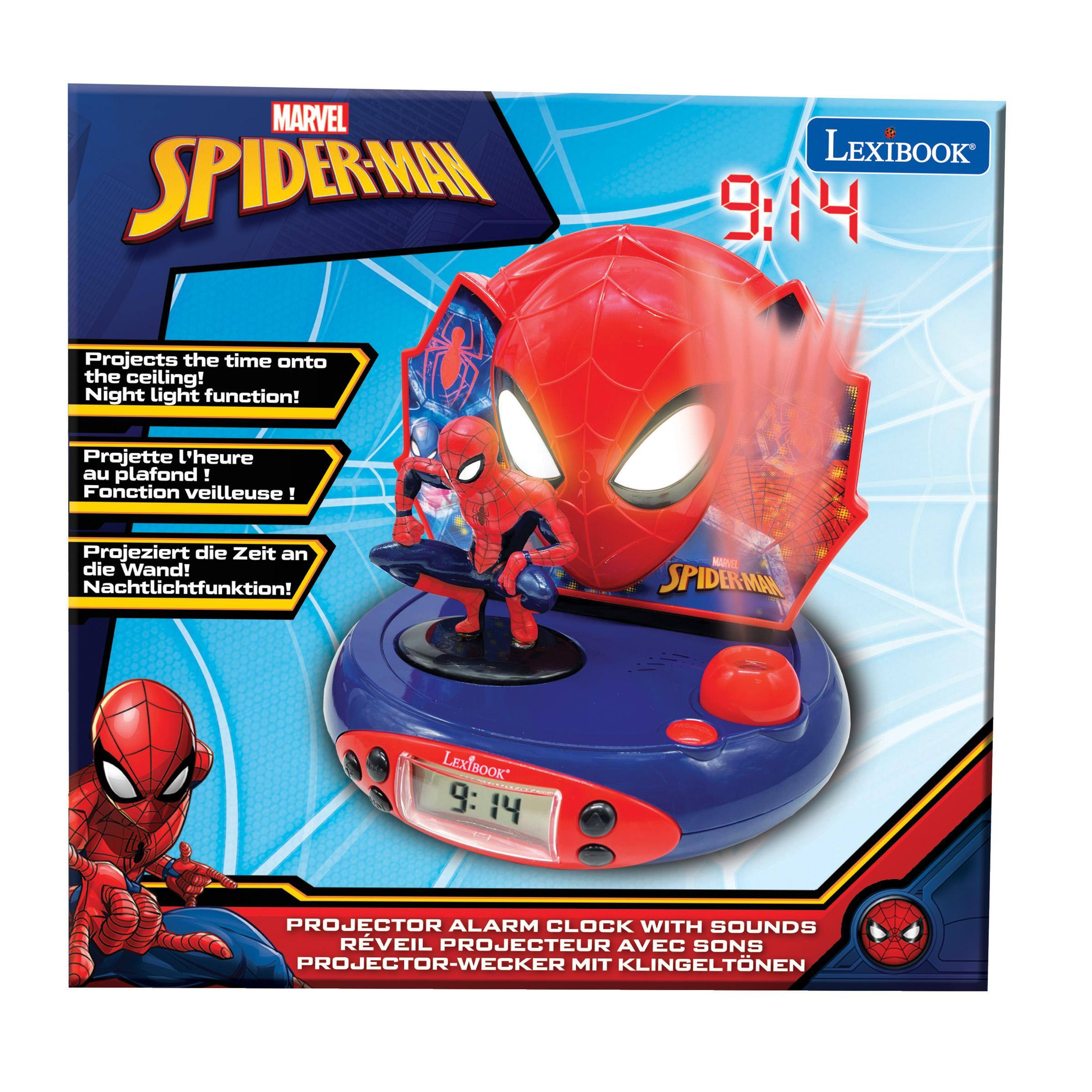 MARVEL SPIDER-MAN  
LEXIBOOK 9:14  
Projects the time onto the ceiling! Night light function!  
Projette l'heure au plafond! Fonction veilleuse!  
Projeziert die Zeit an die Wand! Nachtlichtfunktion!  
PROJECTOR ALARM CLOCK WITH SOUNDS  
RÉVEIL PROJECTEUR AVEC SONS  
PROJECTOR-WECKER MIT KLINGELTONEN