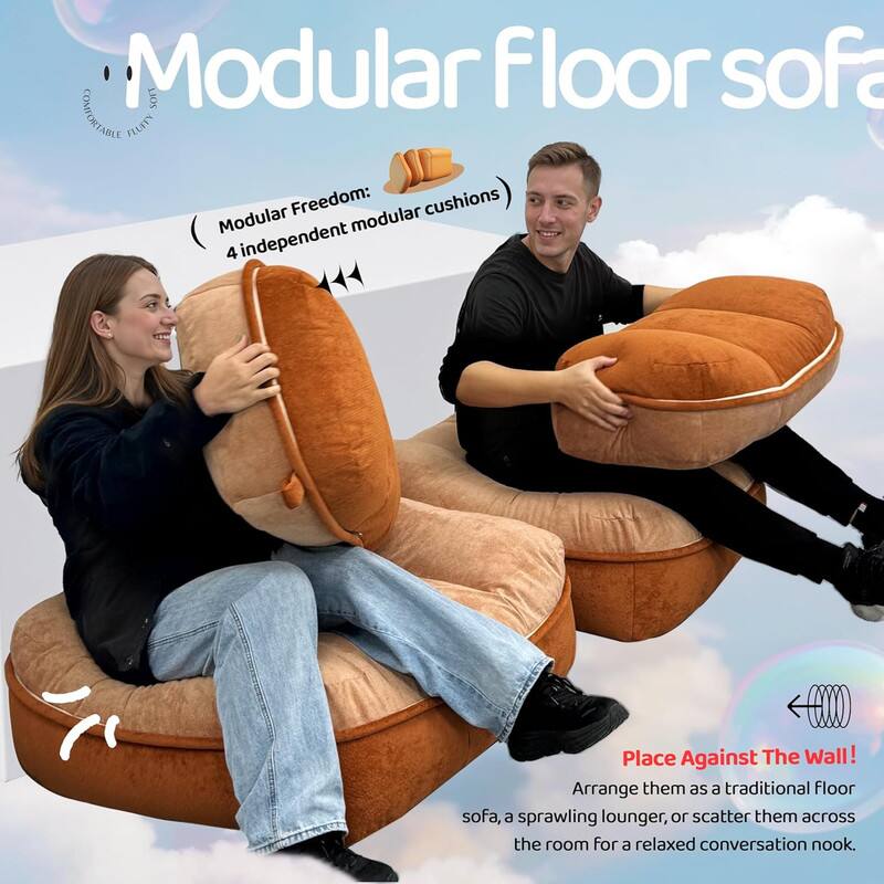Modular floor sofa

Modular Freedom:
4 independent modular cushions

Place Against The Wall!
Arrange them as a traditional floor sofa, a sprawling lounger, or scatter them across the room for a relaxed conversation nook.