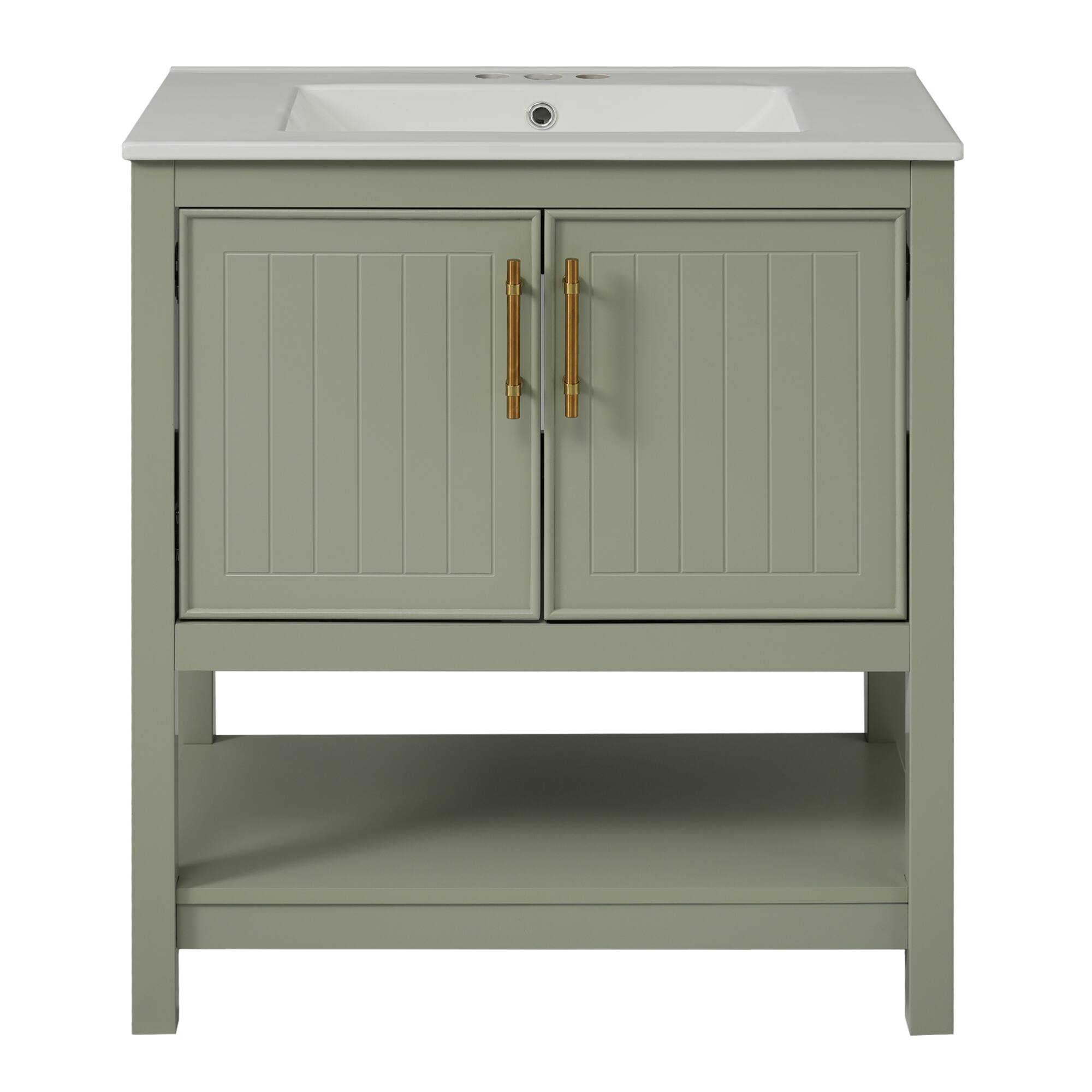 Alt View 10. ELEMENT ACE - Compact White Bathroom Vanity with Integrated Ceramic Sink and Spacious Storage Solution - Green.