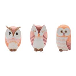 BreeBe - Terra Cotta Owl Decor (Set of 3) - Pink, Beige