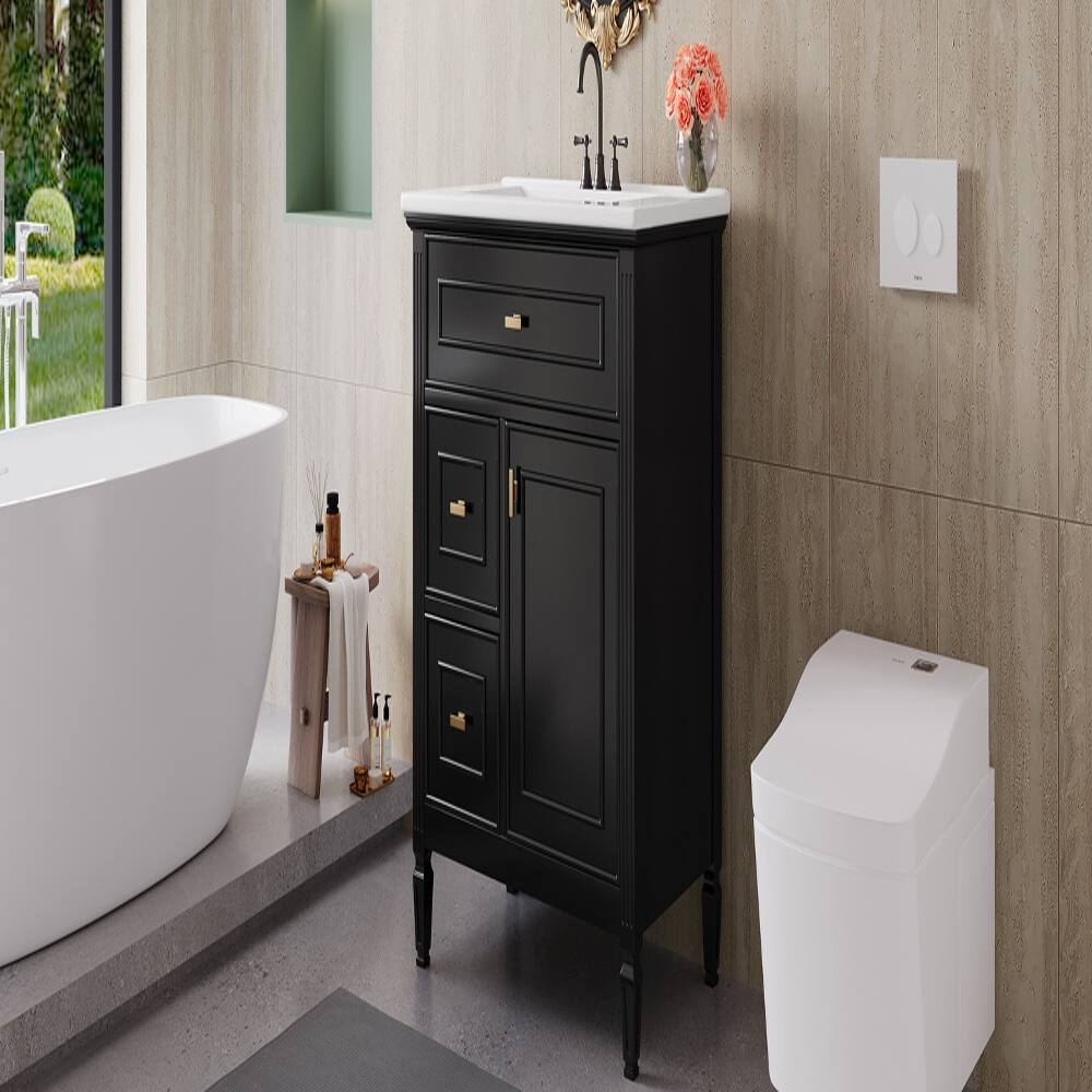 Alt View 3. Loheer - Loheer 30 inch bathroom vanity with sink Solid Wood Frame Black - Black.