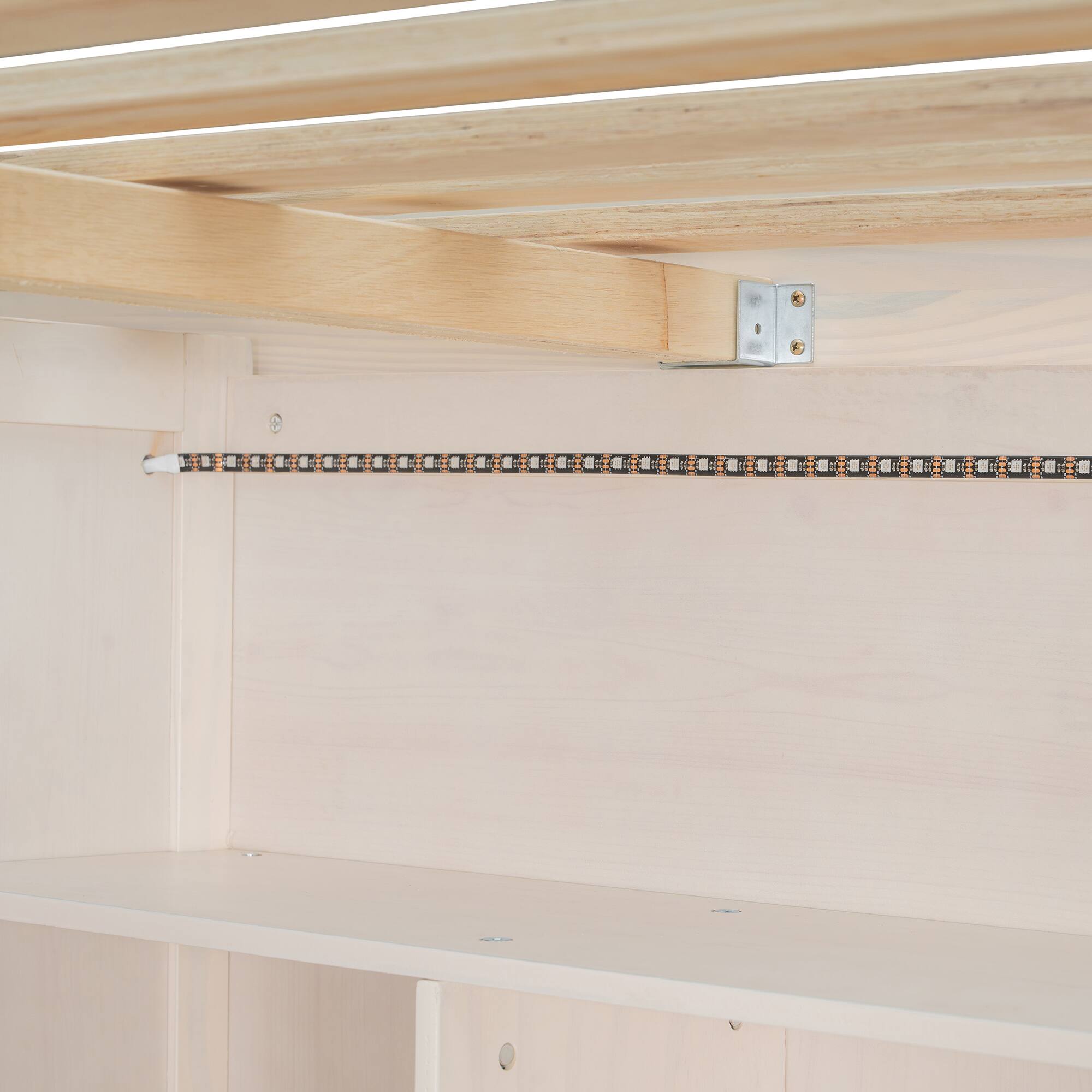 Alt View 6. Anysun - Full Loft Bed Frame with Built-In Wardrobe, Study Desk, Storage Shelves & Lights, Space-Saving Design for Bedroom - Beige.