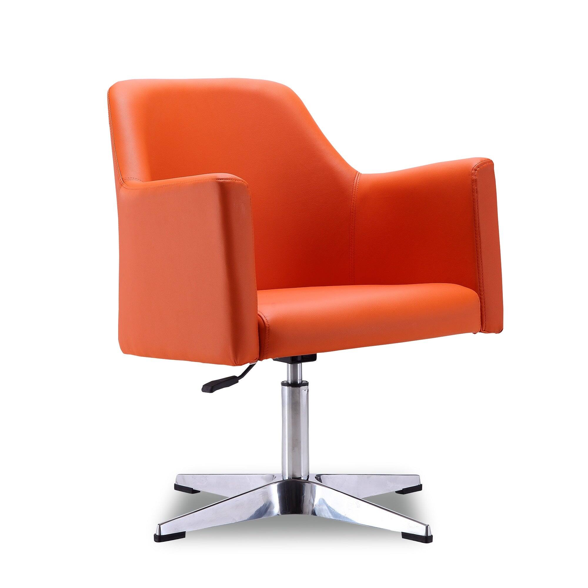 Back. Manhattan Comfort - Pelo Modern Vegan Leather Swivel Lounge Chair - Set of 2 - Orange.