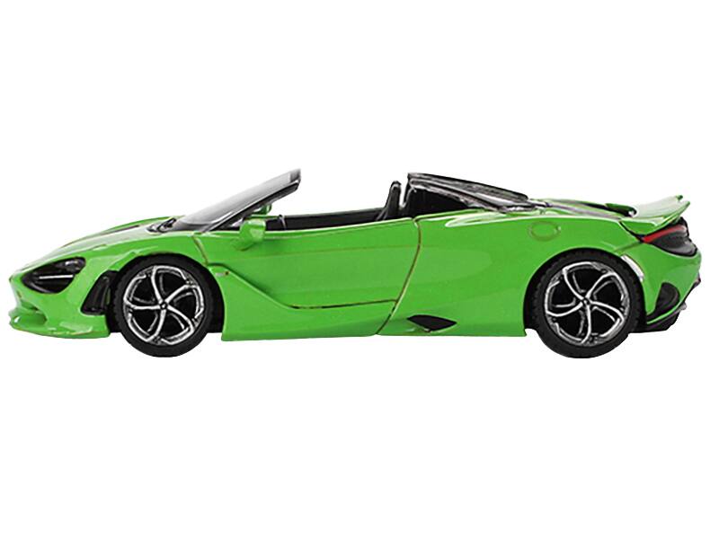 Angle. Mini GT - McLaren 750S Spider Mantis Green Limited Edition 1/64 Diecast Model Car by Mini GT - Green.