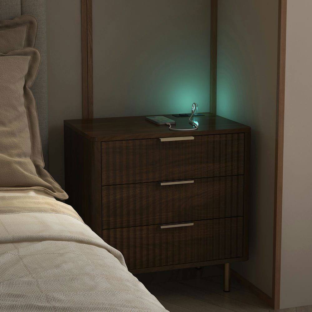Alt View 3. Kadyn - Smart Nightstand with USB Charging, Night Light, and Storage Cabinet, Modern Bedside Table for Bedroom - Brown.