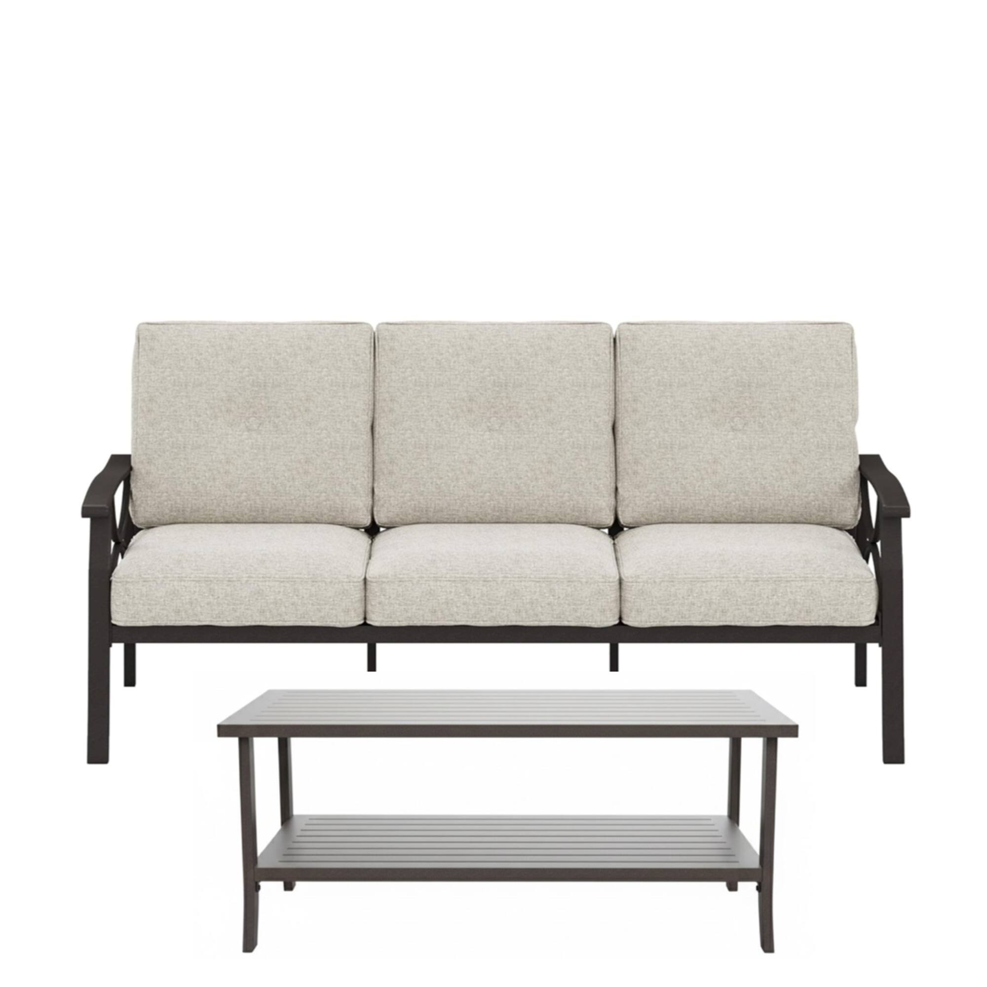 Alt View 5. Mondawe - 2 Piece Outdoor Sofa Set with Rectangular coffee Table and Cushions - Light Khaki+Beige.