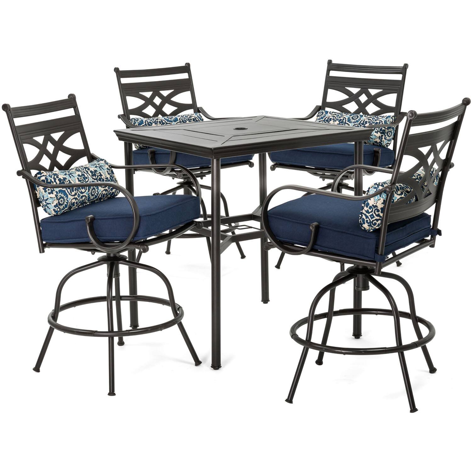 Front. Hanover - Montclair 5-Piece High-Dining Patio Set with 4 Swivel Chairs and a 33-In. Counter-Height Dining Table - Navy/Brown.