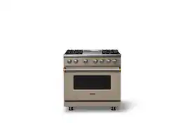 Viking - 36"W. Pro5S 5.6 Cu. Ft. Freestanding Self-Clean Sealed 4B Dual Fuel Convection Range/Grdl-Nantucket/Brushed Brass - Nantucket