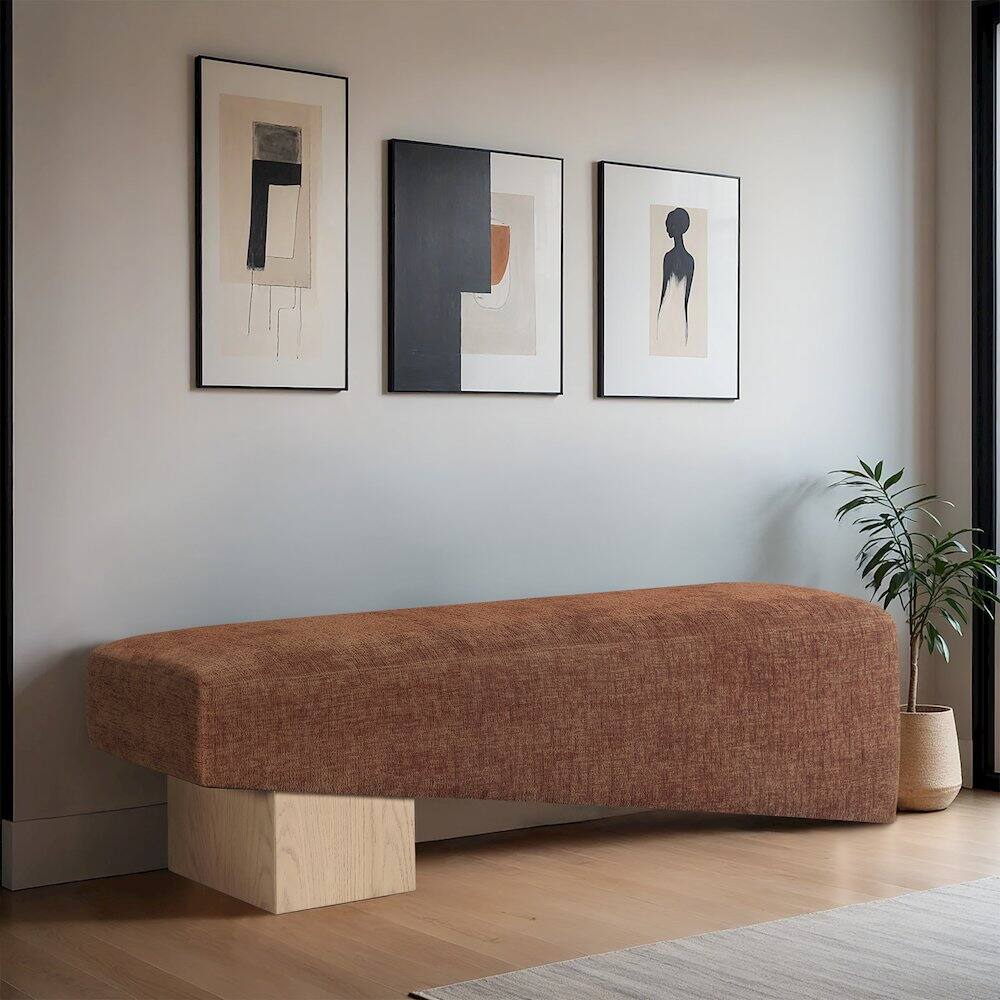Alt View 1. Meridian Furniture - Alora Cognac Fabric Bench - Brown.