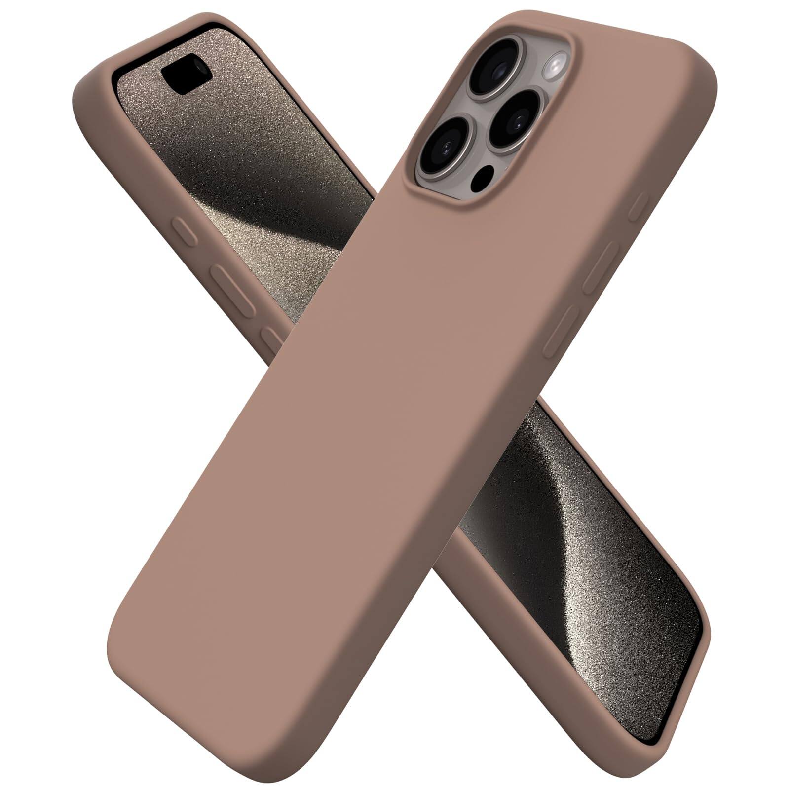 Front. Ornarto - ORNARTO Compatible with iPhone 15 Pro Max Case 6.7", Slim Liquid Silicone Full Covered Protective Cover-Light Brown - Light Brown.