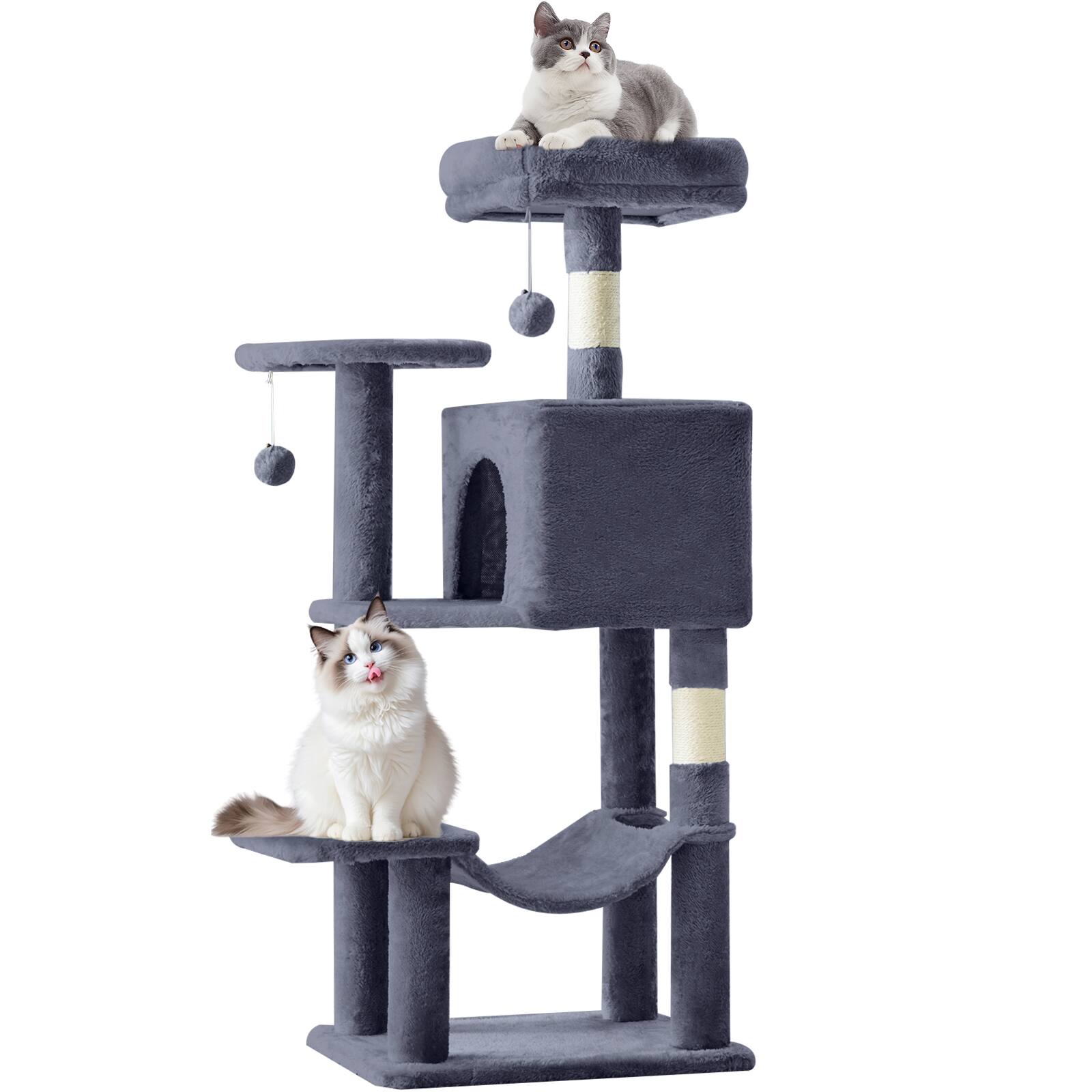 Alt View 3. Bestier - 44 inch Cat Tree Tower, Multi-Cat Climbing Tower with, Natural Sisal Scratching Posts, Extended Platform, Hammock - Deep Grey.