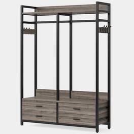 SlickBlue - Freestanding Garment Rack with Clothes Hanging Rod and 4 Storage Drawers - Grey Black