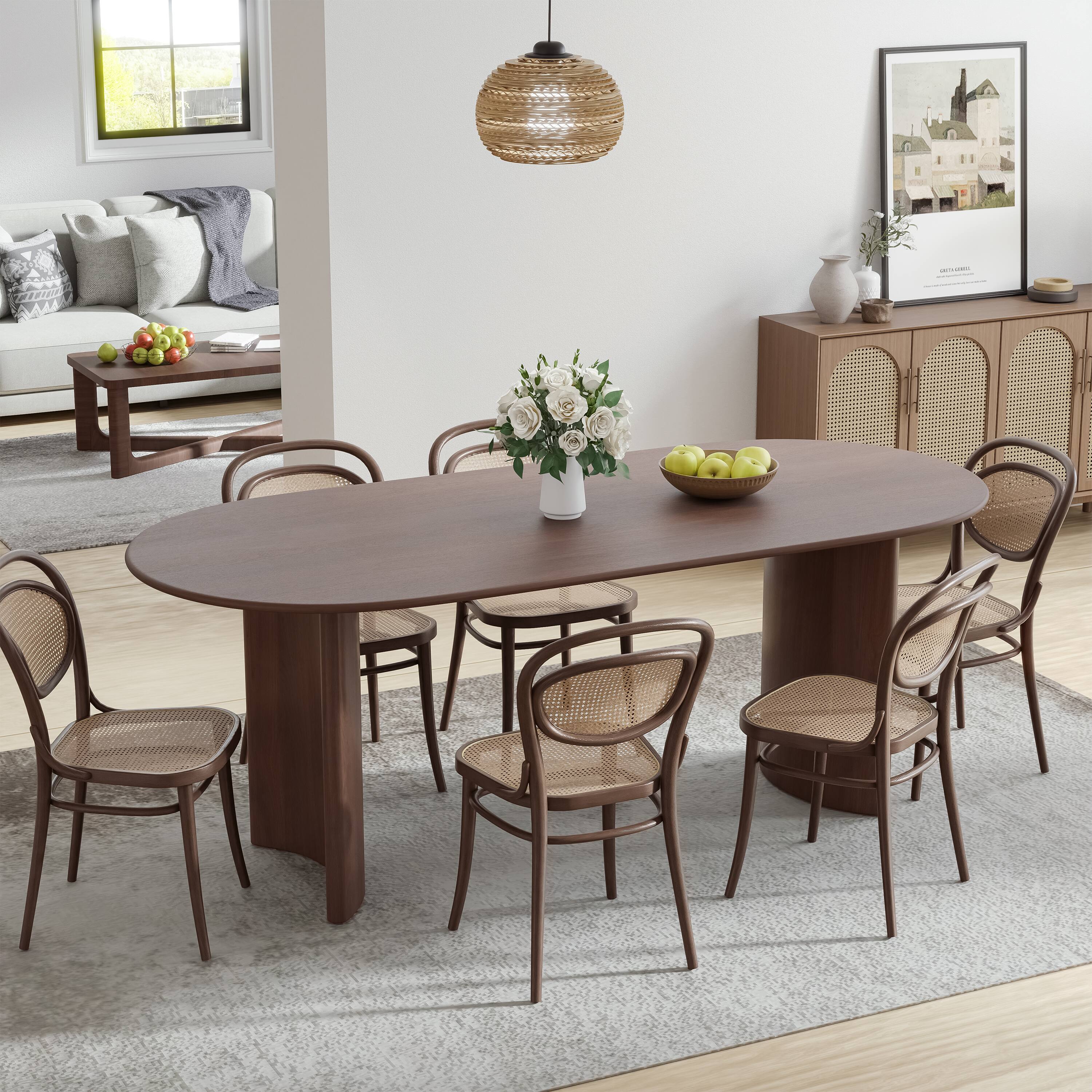 Alt View 2. Lirago - 67" Oval Dining Table Solid Wood - Double Pedestal Kitchen Table Seats 6, Classic Dining Room Table for Home - Brown.