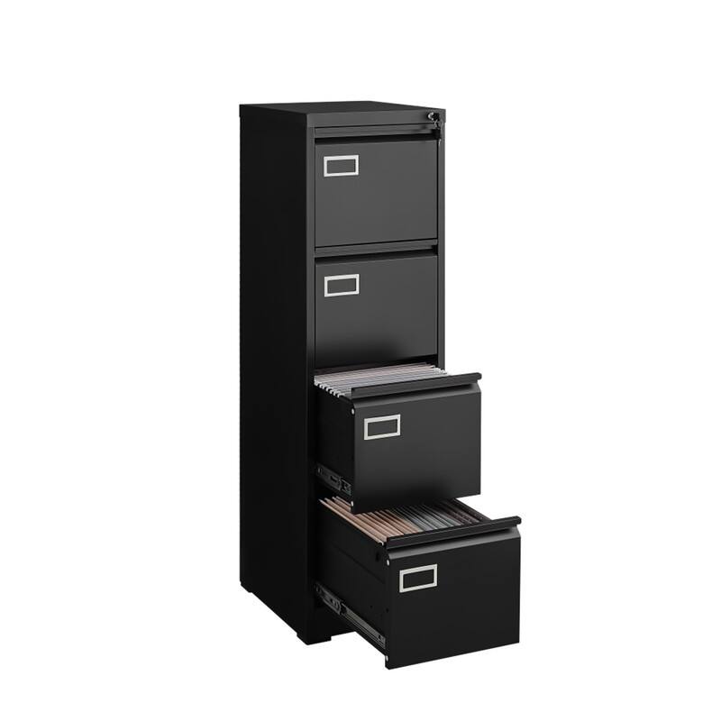 Front. HTUTWOO - 4 Drawer Vertical File Cabinet with Lock - Metal Filing Cabinet for Home Office Organizer Storage, Letter/A4/Legal - Black.