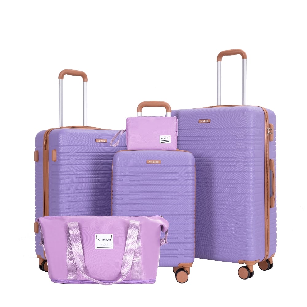Ropilly - 5 Piece Luggage Set Hard Shell Suitcase Set - Lilac