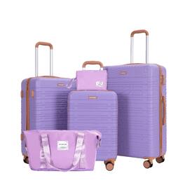 Ropilly - 5 Piece Luggage Set Hard Shell Suitcase Set - Lilac