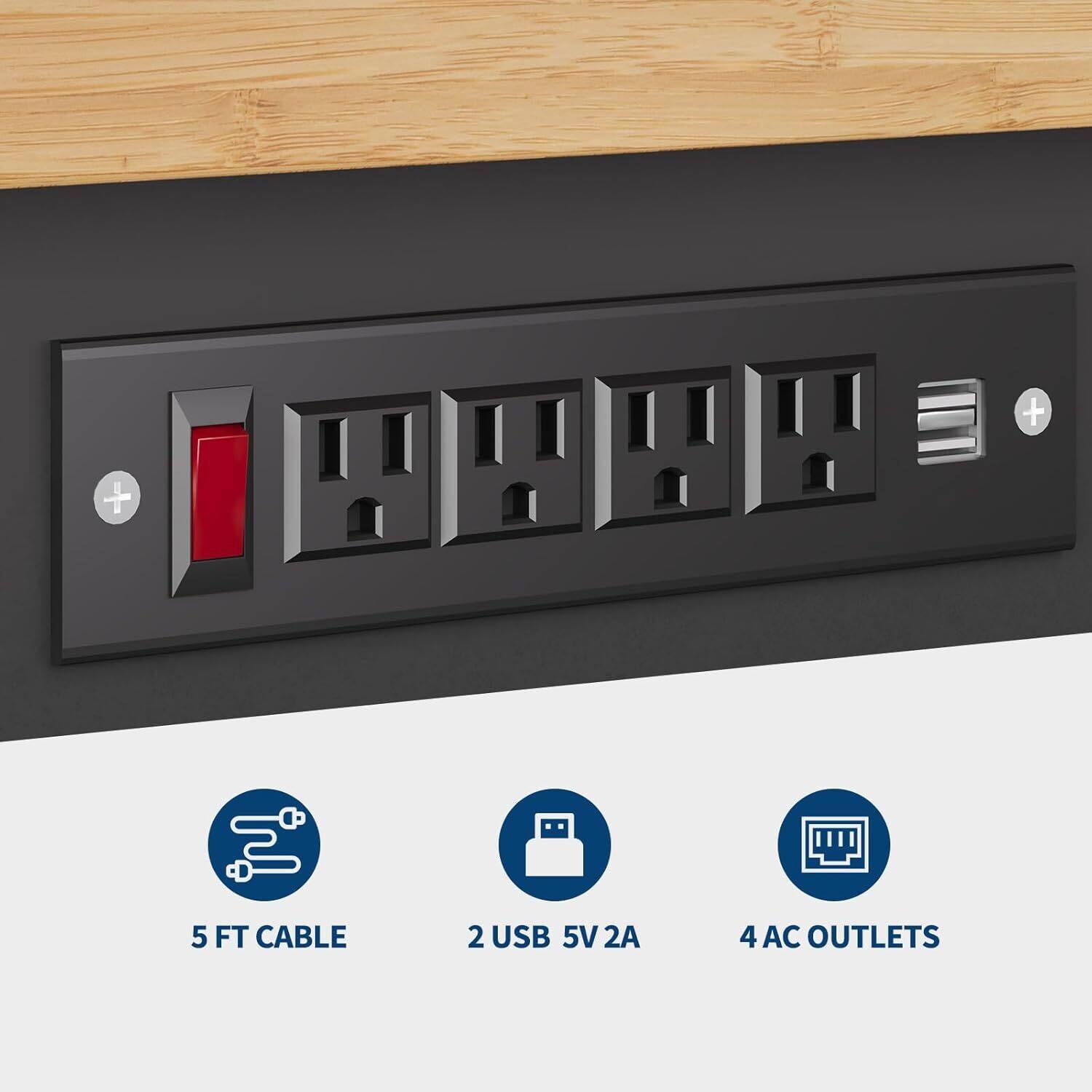 5 FT CABLE  
2 USB 5V 2A  
4 AC OUTLETS