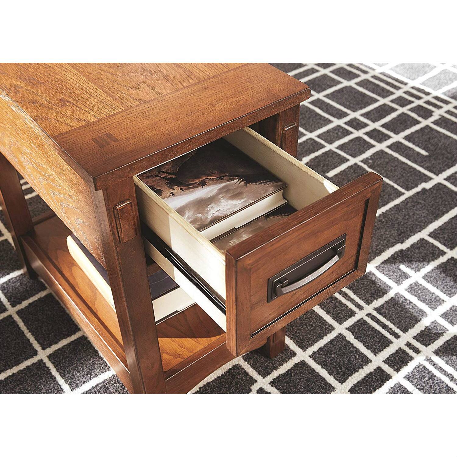 Alt View 1. Hivvago - Mission Style 1-Drawer End Table Nightstand in Brown Wood Finish - Brown.