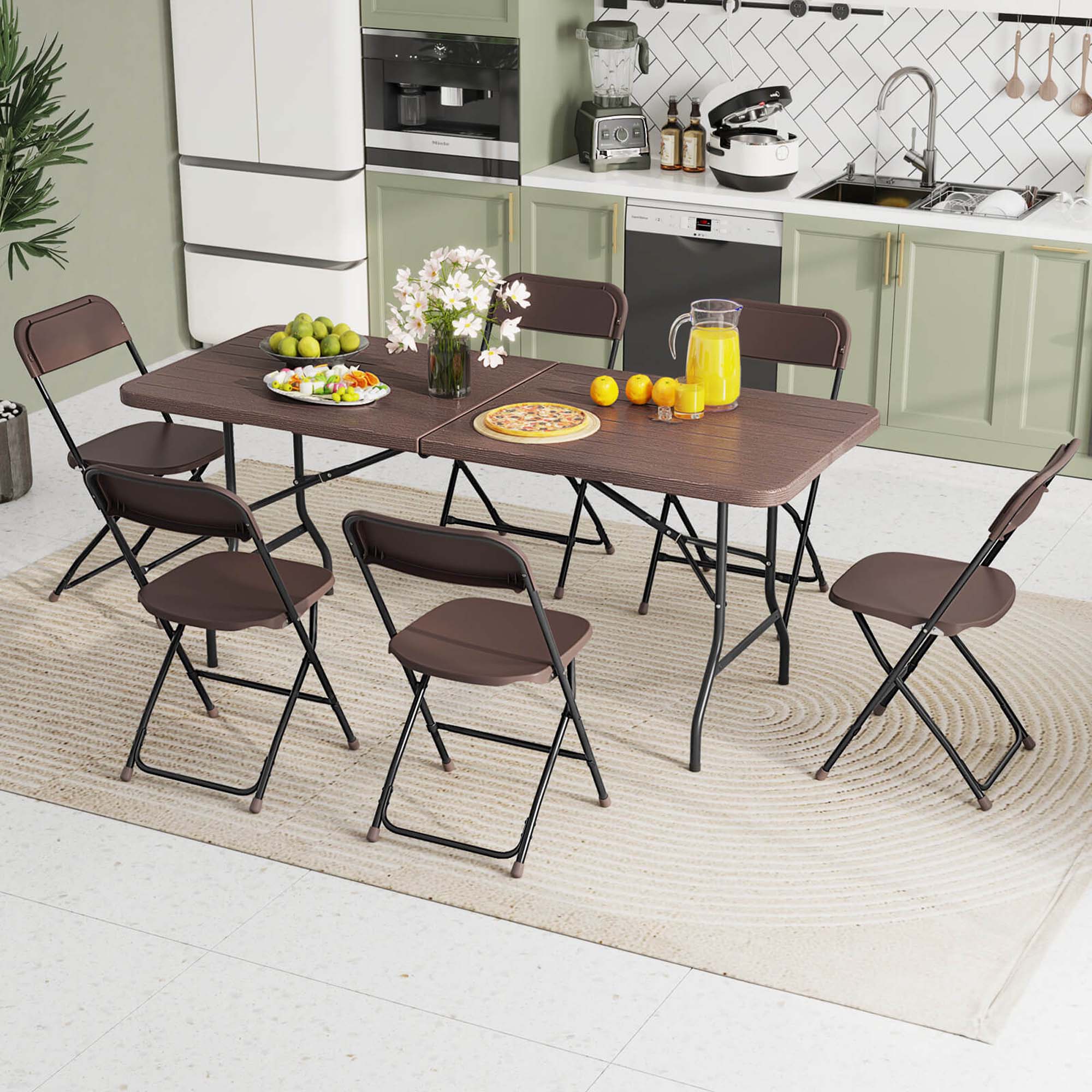 Alt View 4. Costway - Costway 6 ft Portable Folding Table with Wood Grain HDPE Tabletop Safe Lock Mechanism - Brown.