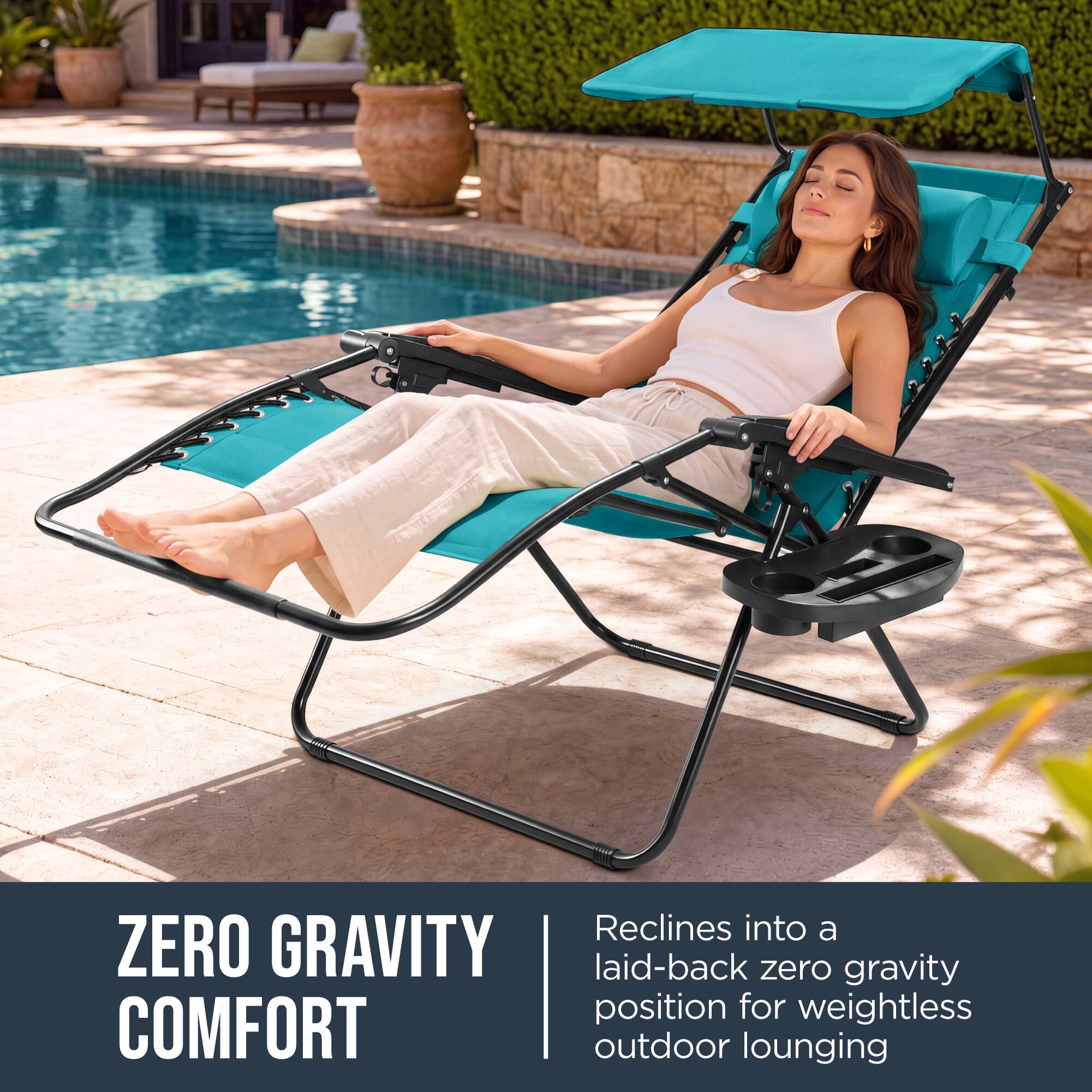 Reclines into a ZERO GRAVITY laid-back zero gravity position for weightless COMFORT outdoor lounging