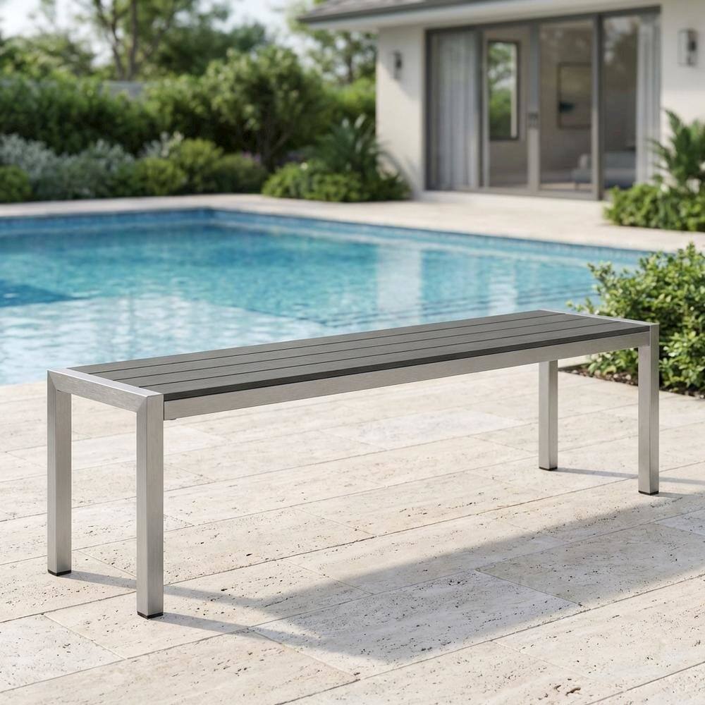 Left. Outdoor Escape - Aluminum Outdoor Patio Bench With Sturdy Frame And Elegant Finish - Gray.