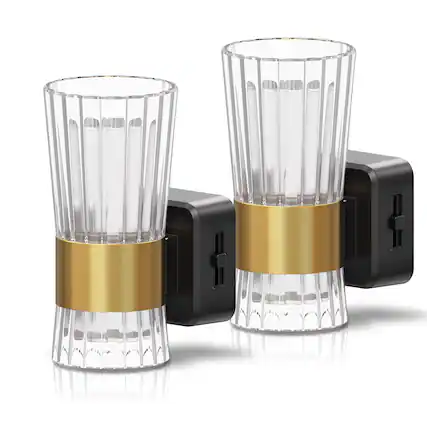 Front. Jandcase - JANDCASE 2-Pack 1W Plug-in Night Light, 3000K Warm Glow,, Gold Accent, Up/Down Light, US 3-Prong - Black and Gold.