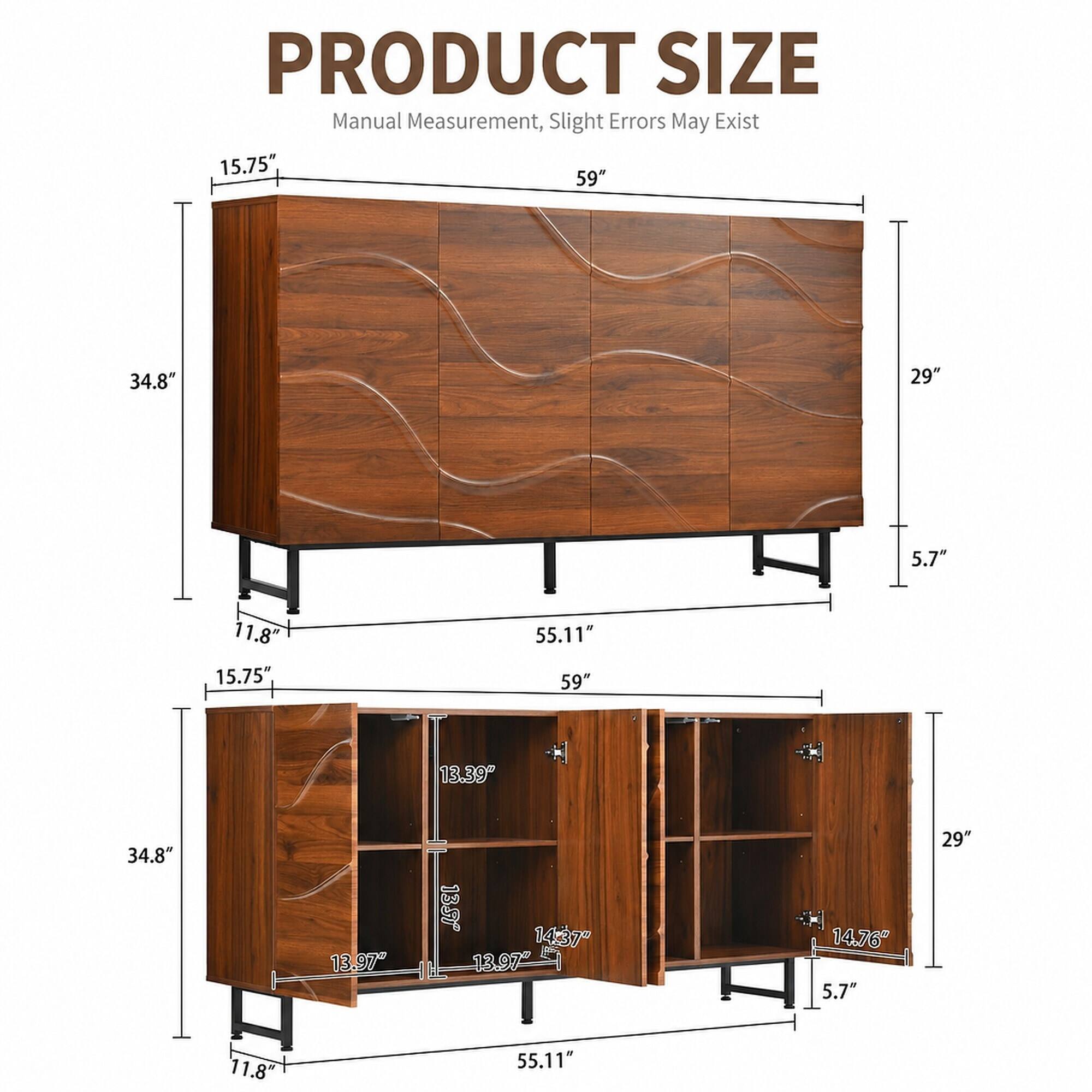 PRODUCT SIZE  
Manual Measurement, Slight Errors May Exist  
15.75"  
59"  
34.8"  
29"  
5.7"  
11.8"  
15.75"  
55.11"  
13.39"  
34.8"  
13.97"  
13.97"  
14.76"  
5.7"  
29"  
11.8"  
55.11"