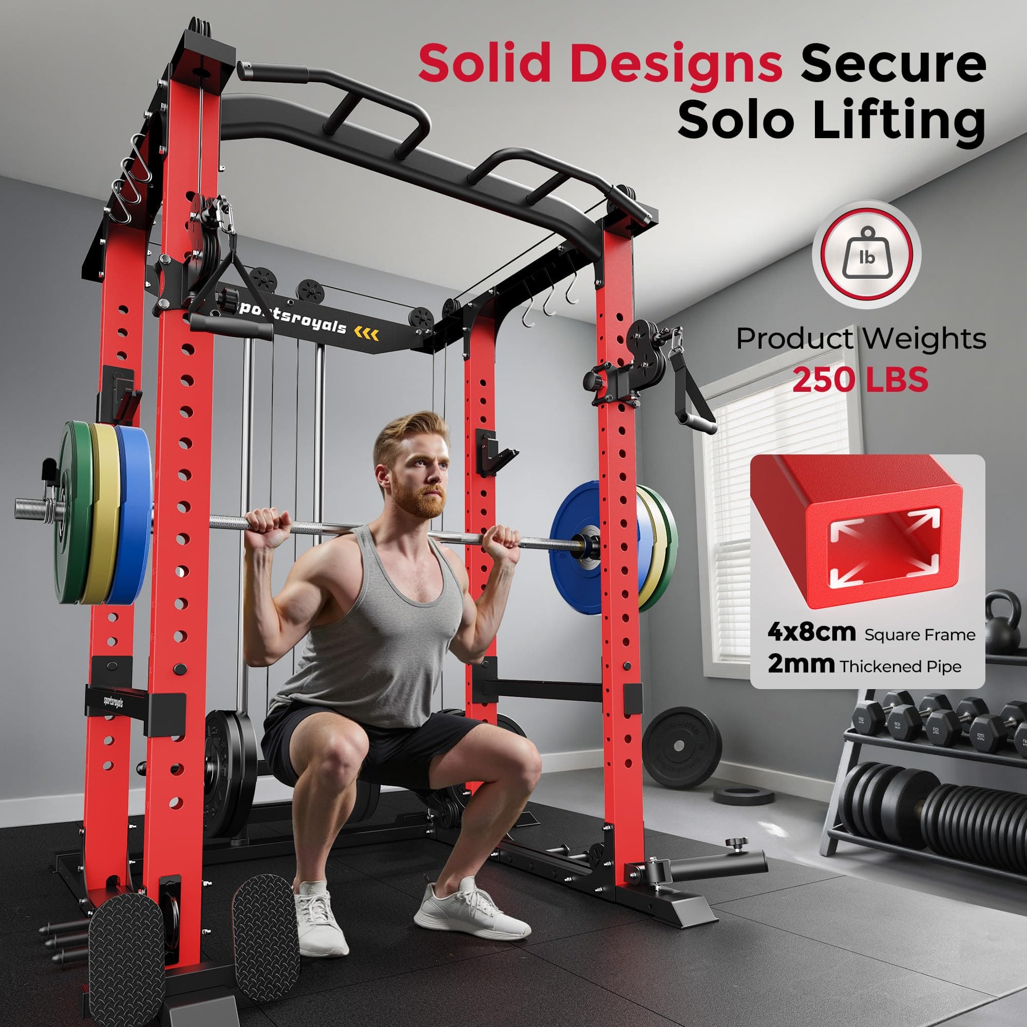 Sportsroyals Power Cage,1600lbs Multi Function Power Rack with