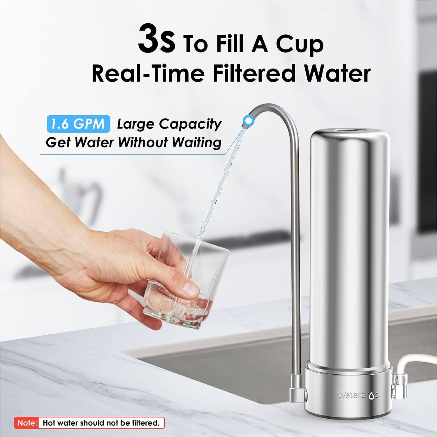 3S To Fill A Cup  
Real-Time Filtered Water  

1.6 GPM  
Large Capacity  
Get Water Without Waiting  

Note: Hot water should not be filtered.