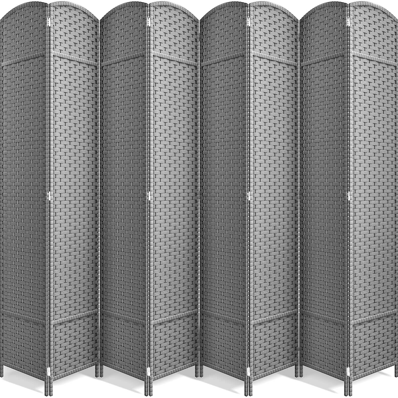 Sorbus - 8 Panel Room Divider 6 ft. Tall - Privacy Screen, Extra Wide Double Hinged Panels, Mesh Hand-Woven Design - Light Gray