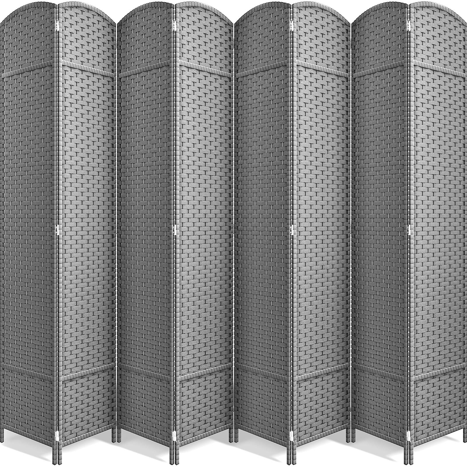 Sorbus - 8 Panel Room Divider 6 ft. Tall - Privacy Screen, Extra Wide Double Hinged Panels, Mesh Hand-Woven Design - Light Gray