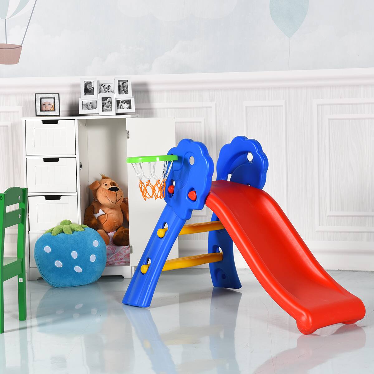 Alt View 1. Costway - Costway 2 Step Children Folding Slide w/ Basketball Hoop For Kids Indoor & Outdoor - Multicolor.
