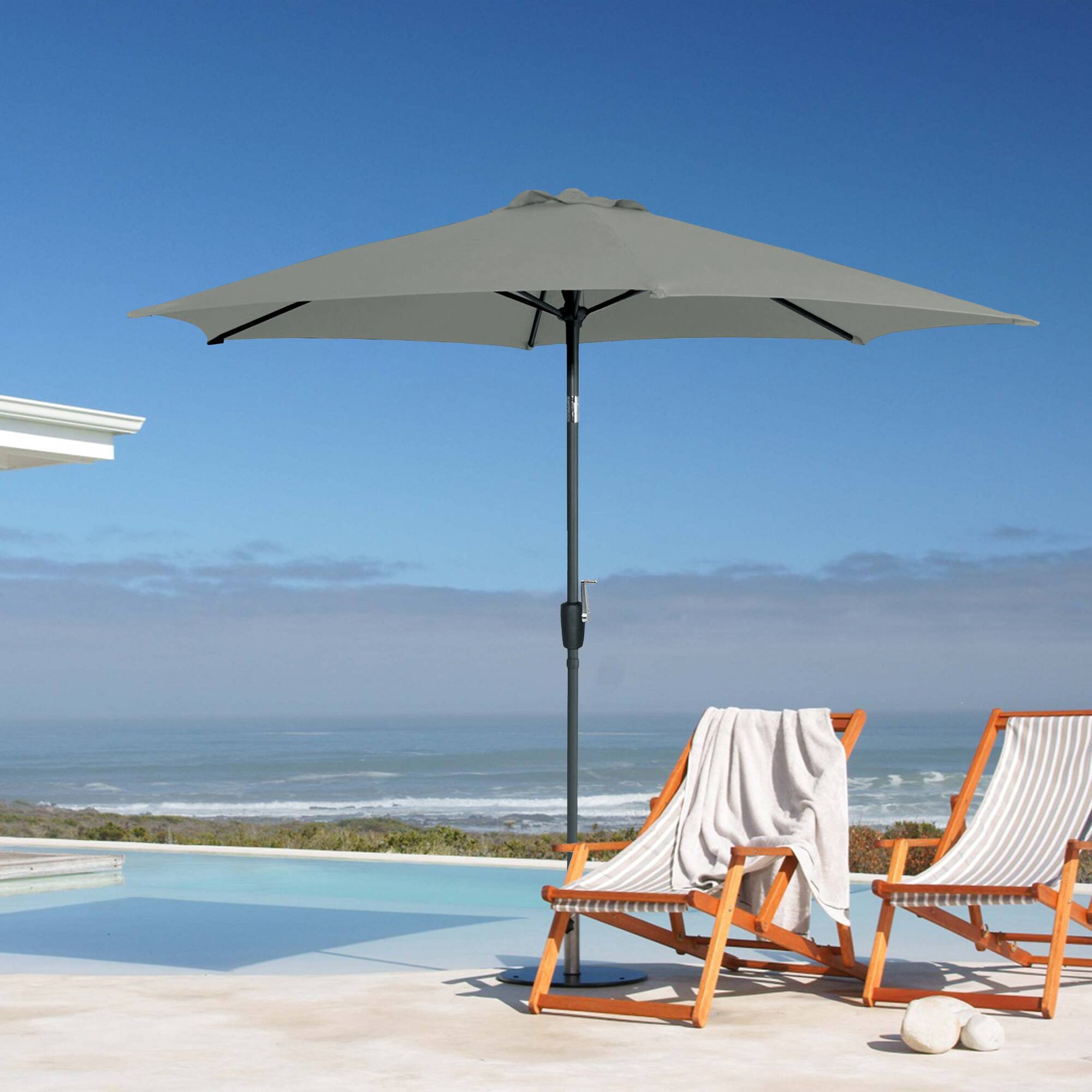 Back. Vaczon - 9' Outdoor Patio Umbrella with Crank Lift and 30° Tilt, UV50+ Market Umbrella with Steel Frame and Polyester - Graphite.