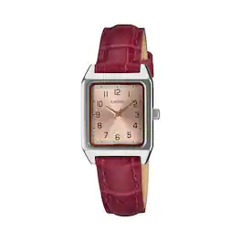 Casio - Women's Pink Dial Leather Classic Analog Watch - LTP-B150LA-4B2DF - Red